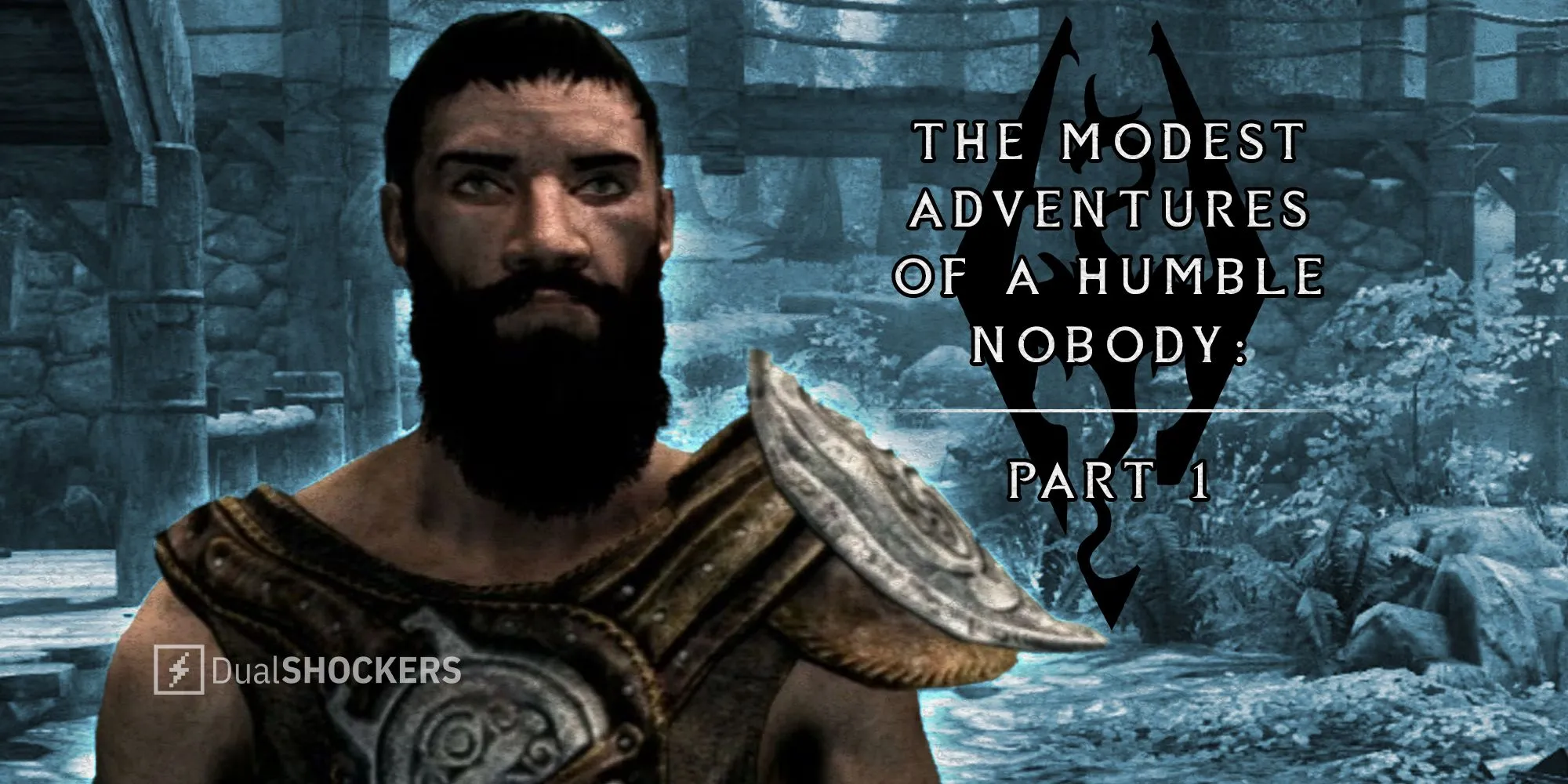Nhân vật Dragonborn cưỡi ngựa khám phá vùng đất Falkreath trong Skyrim.