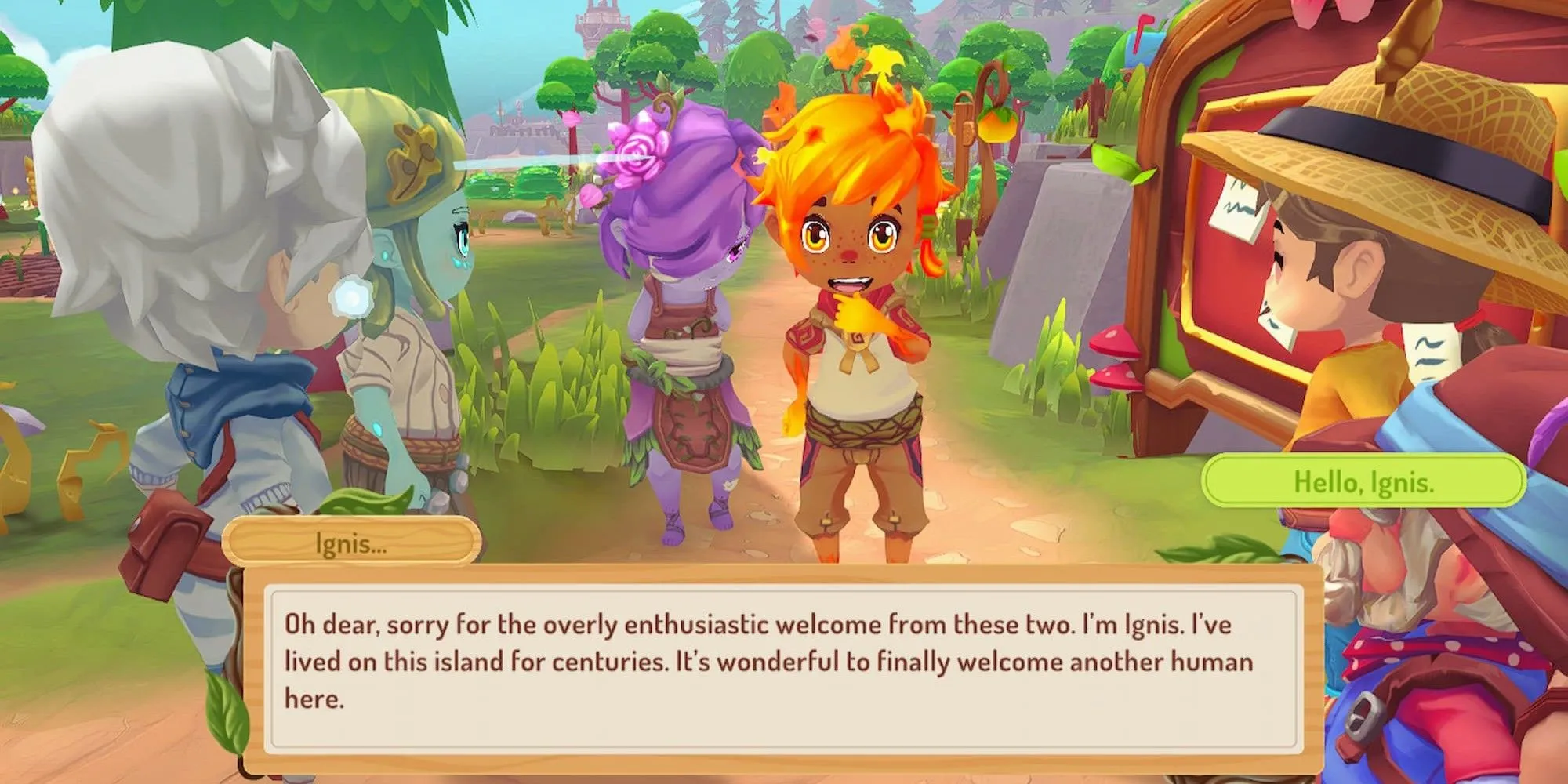 Nhân vật Forest Folk Ignis với thiết kế chibi đáng yêu trong Sugardew Island