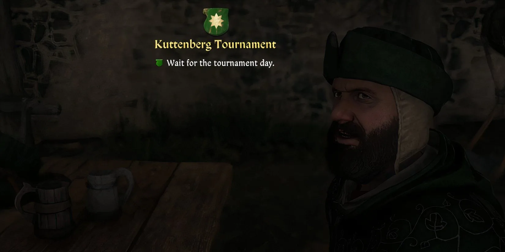 Nhân vật Henry đang nói chuyện với Menhard để đăng ký tham gia Giải đấu Kuttenberg trong Kingdom Come Deliverance 2