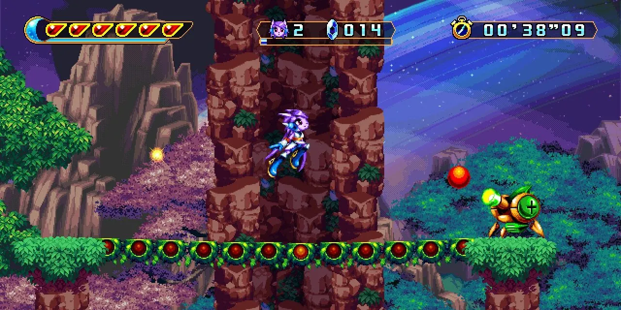 Nhân vật Lilac đang nhảy trong game Freedom Planet 2 đồ họa pixel art