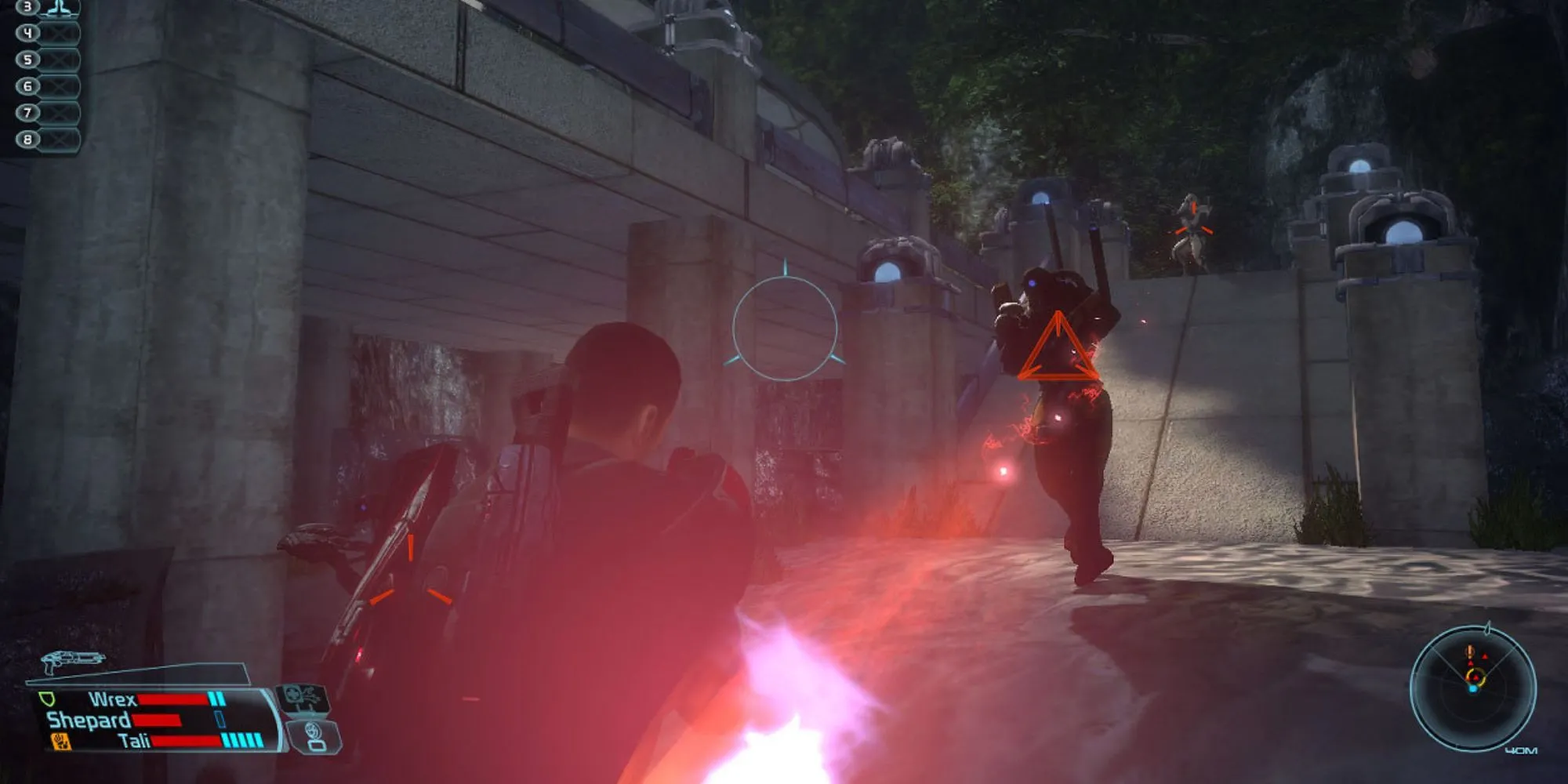Nhân vật Shepard trong game Mass Effect nhìn về phía một hành tinh xa xôi