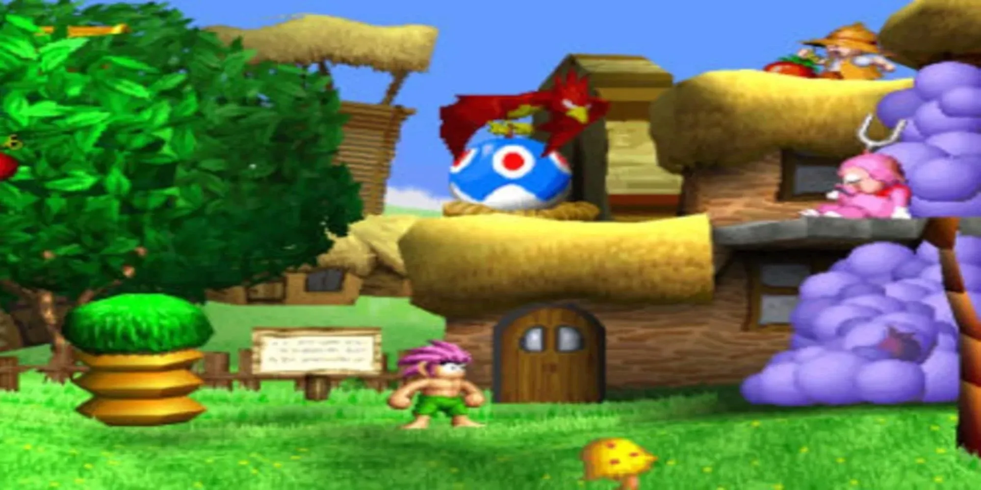 Nhân vật Tomba với mái tóc hồng đặc trưng trong thế giới game Tombi PS1