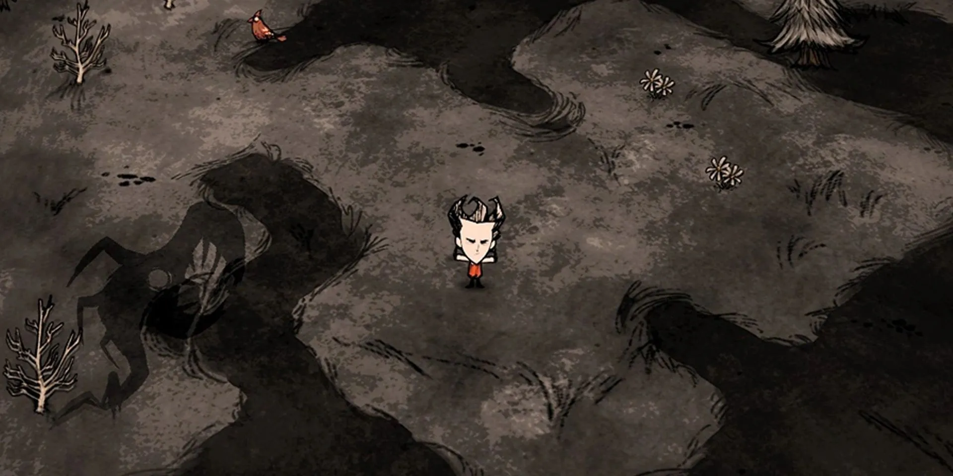 Nhân vật trong Don't Starve khi chỉ số sanity về 0 và ảo giác xuất hiện