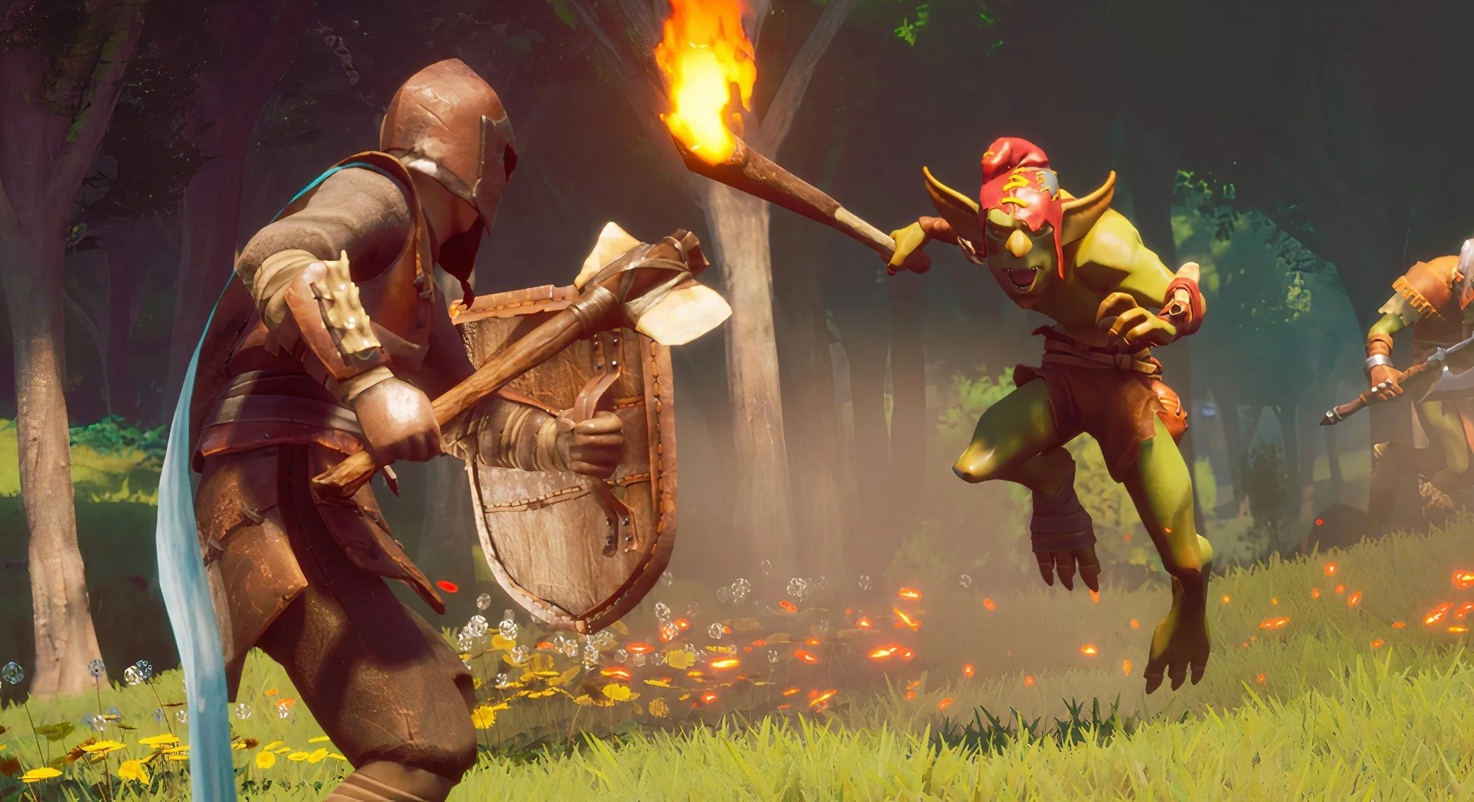Nhân vật trong RuneScape: Dragonwilds đang nhảy qua khe núi trong thế giới Ashenfall