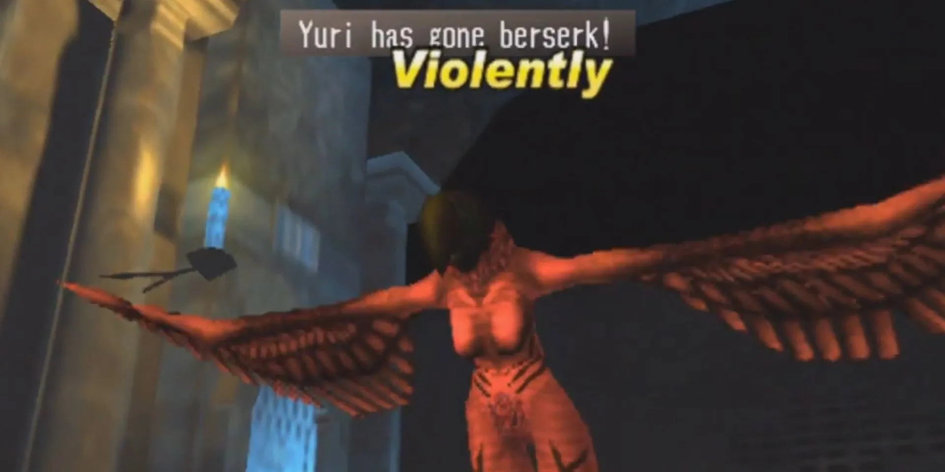 Nhân vật Yuri hóa điên (berserk) khi hết Sanity Points trong game JRPG Shadow Hearts