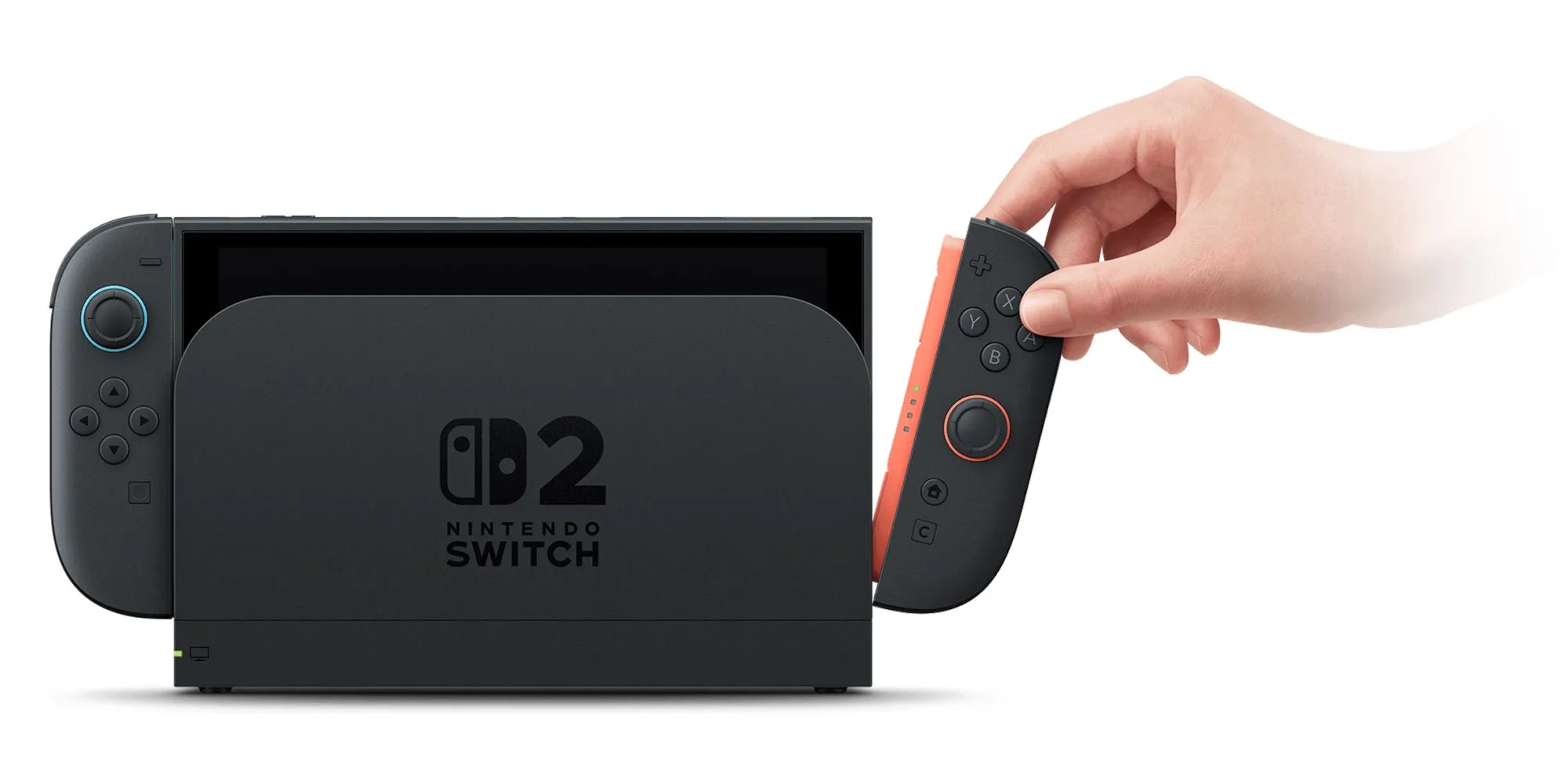 Nintendo Switch 2 đang cắm dock với Joy-Con 2 bên trái tách rời