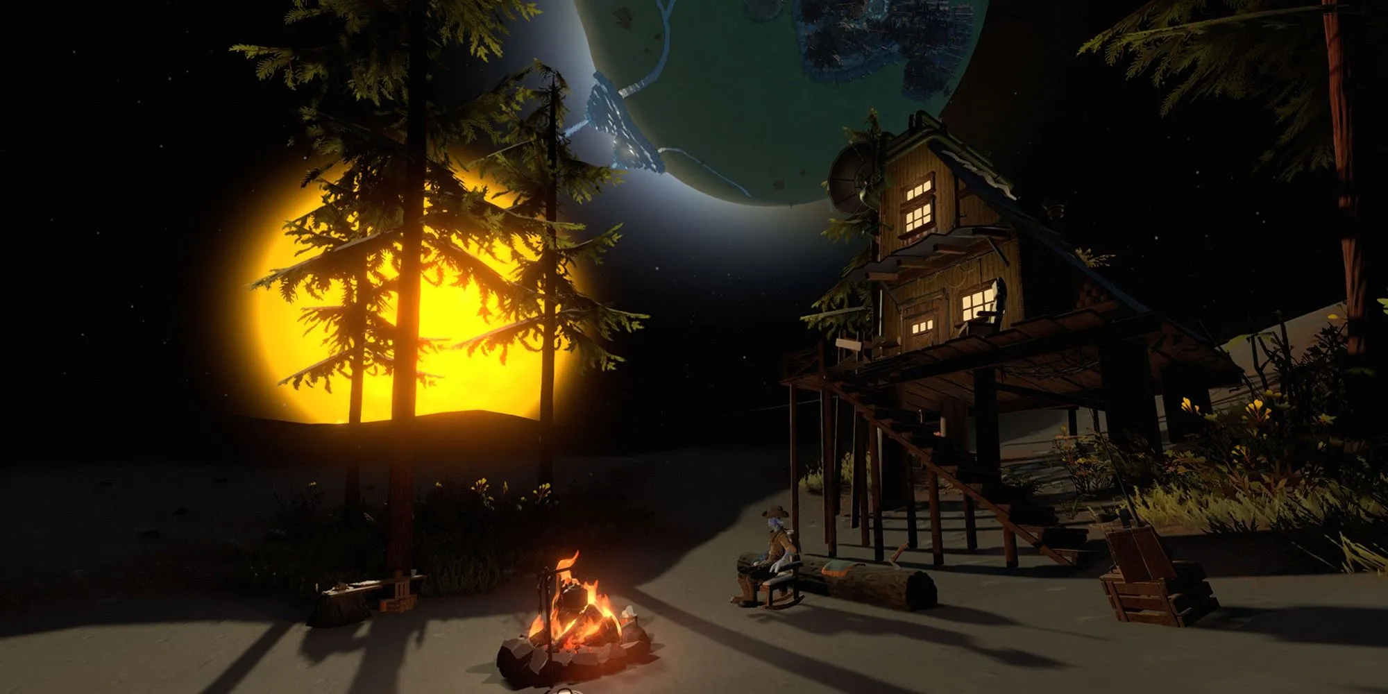 Phi thuyền của nhân vật chính đang bay giữa các hành tinh trong Outer Wilds