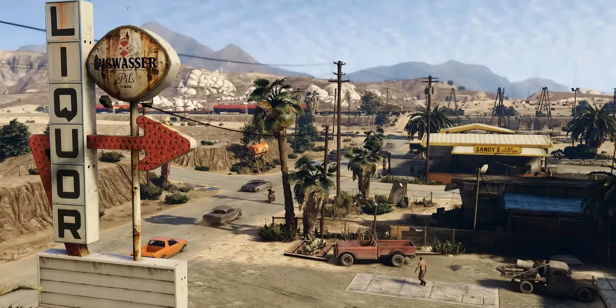 Phong cảnh sa mạc rộng lớn và khô cằn bên ngoài thành phố Los Santos trong GTA 5