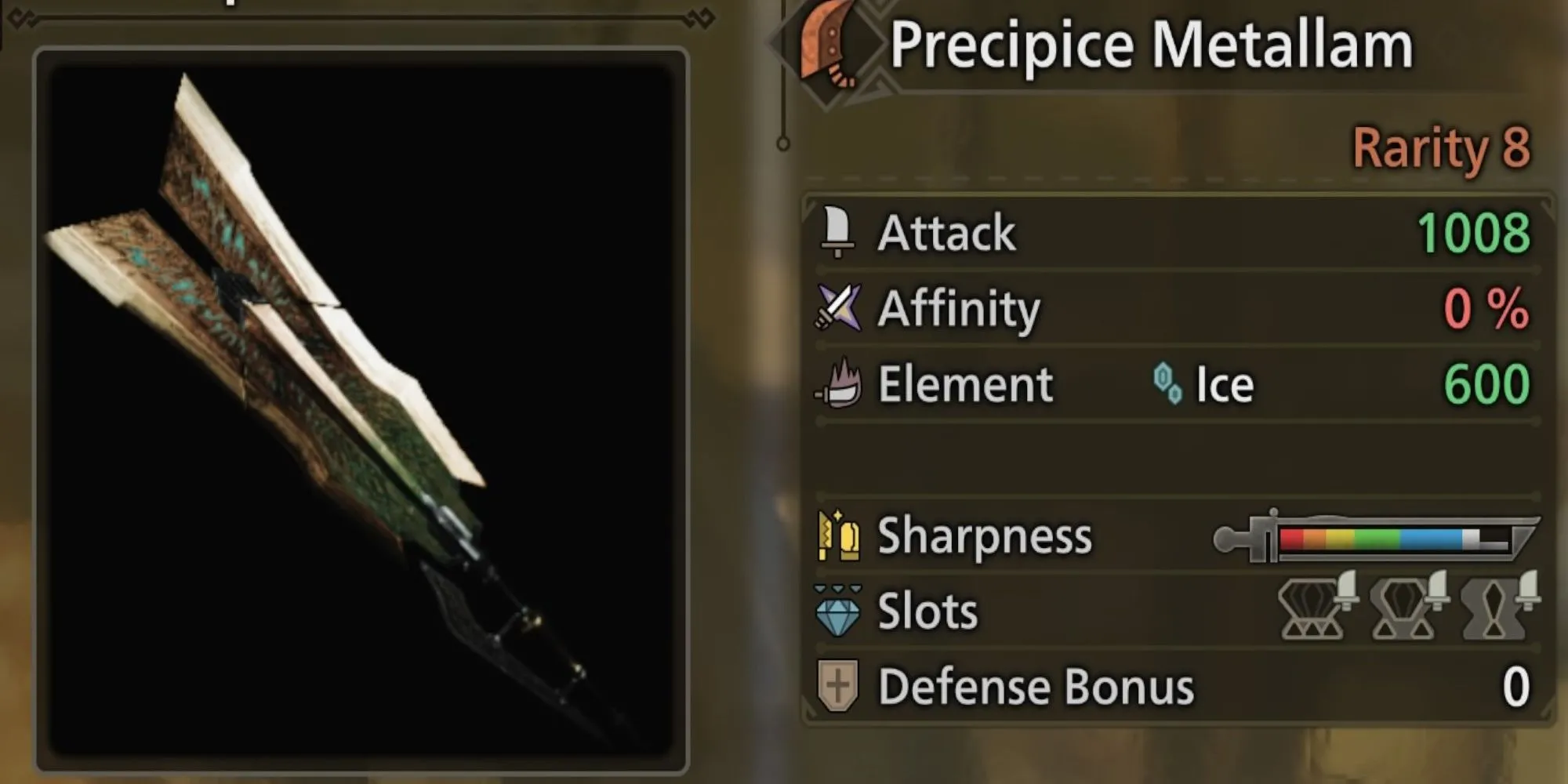 Precipice Metallam Greatsword nguyên tố Băng trong Monster Hunter Wilds