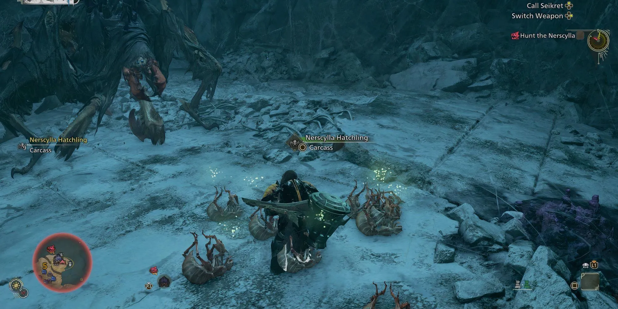 Thợ săn chiến đấu với quái vật để tìm Monster Fluid trong Monster Hunter Wilds