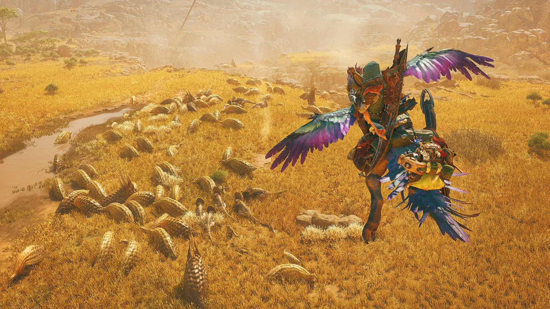 Thợ săn cưỡi thú cưỡi khám phá thế giới rộng lớn trong Monster Hunter Wilds