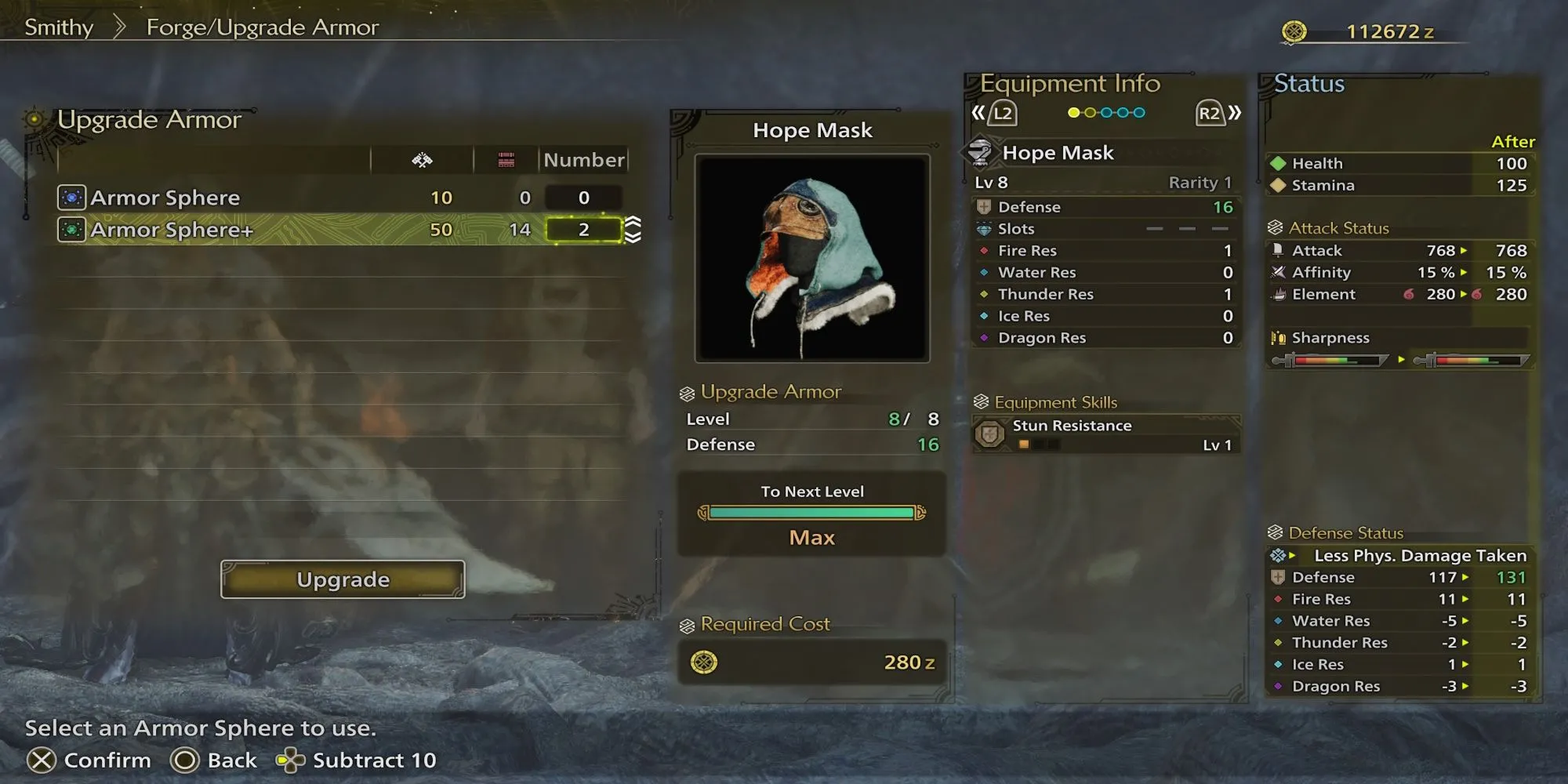 Thợ săn đang xem xét việc nâng cấp giáp tại lò rèn trong Monster Hunter Wilds