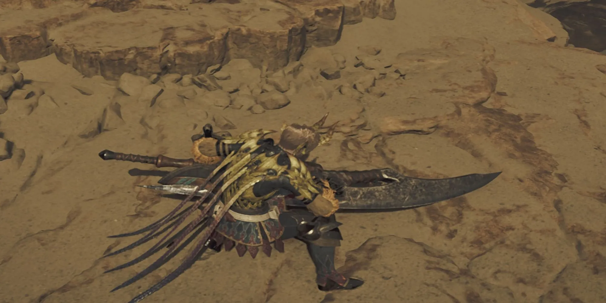 Thợ săn Monster Hunter Wilds đang mài vũ khí bằng đá mài (whetstone) để tăng độ sắc bén
