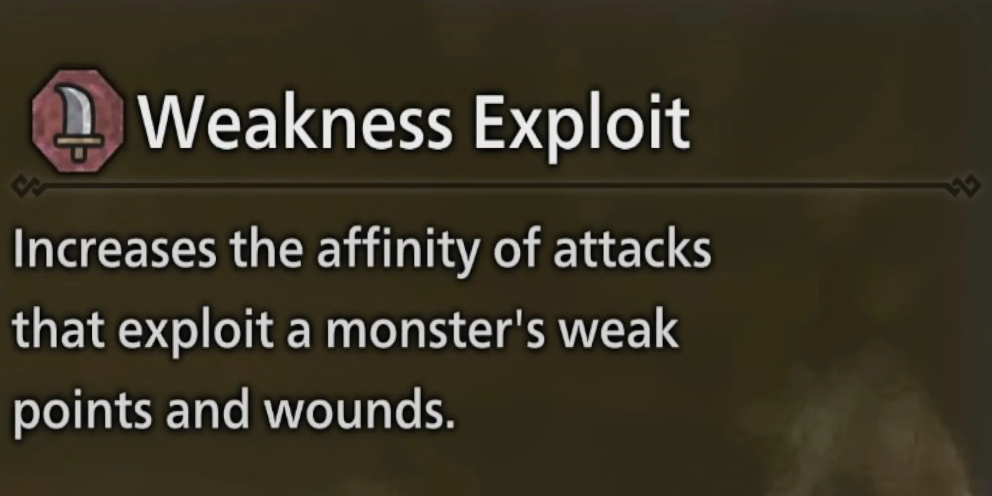 Thợ săn Monster Hunter Wilds tấn công điểm yếu của quái vật, với biểu tượng kỹ năng Weakness Exploit làm nổi bật hiệu ứng tăng sát thương