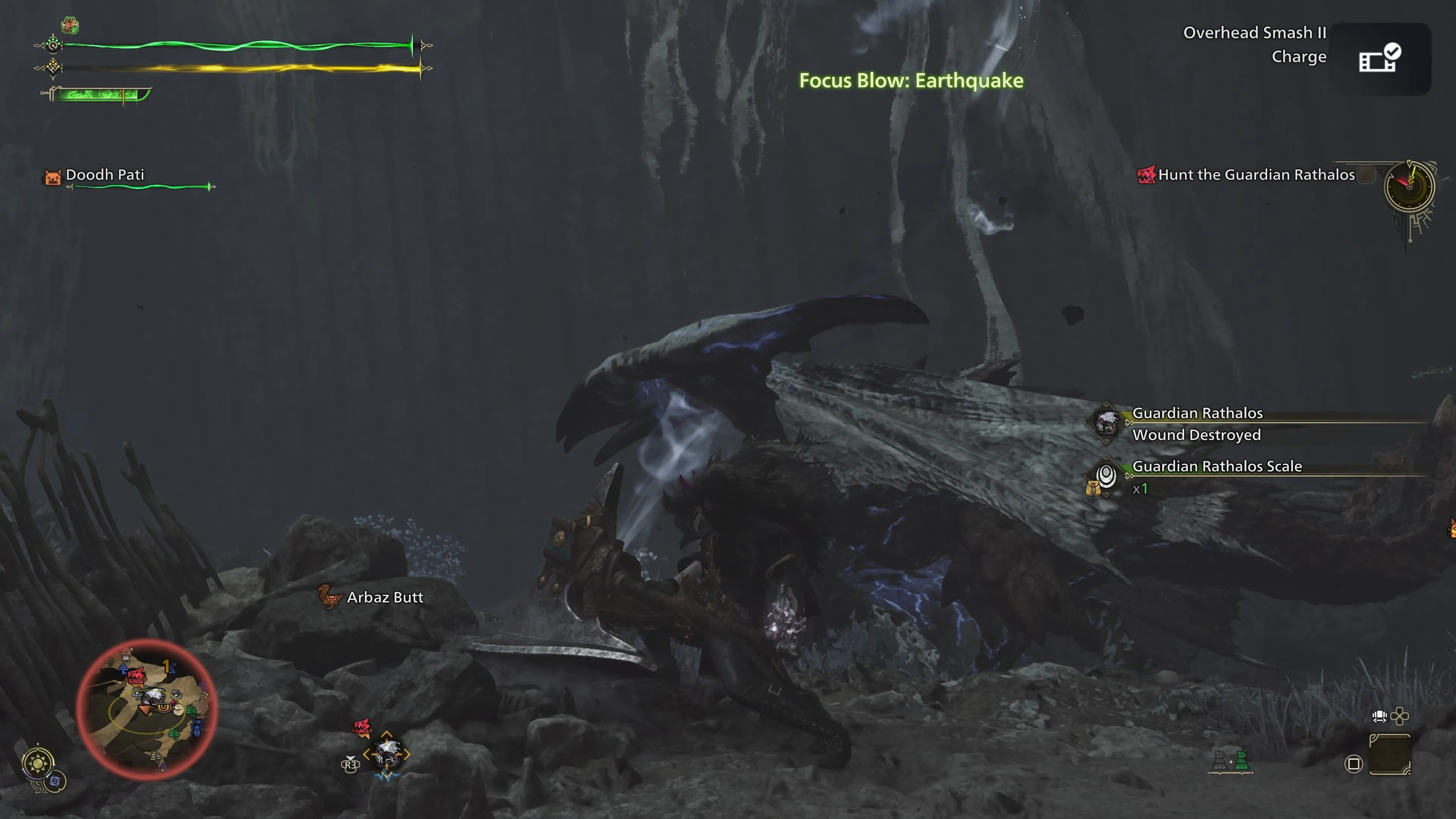 Thợ săn nhận nguyên liệu quái vật sau khi tấn công điểm yếu thành công trong Monster Hunter Wilds