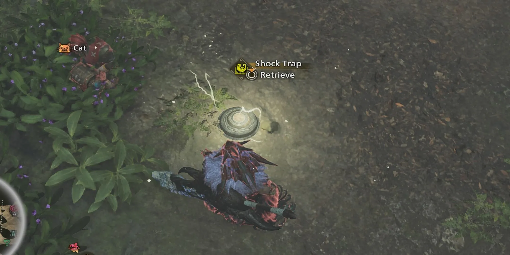 Thợ săn nhặt lại một cái bẫy đã đặt trong Monster Hunter Wilds để di chuyển đến vị trí khác