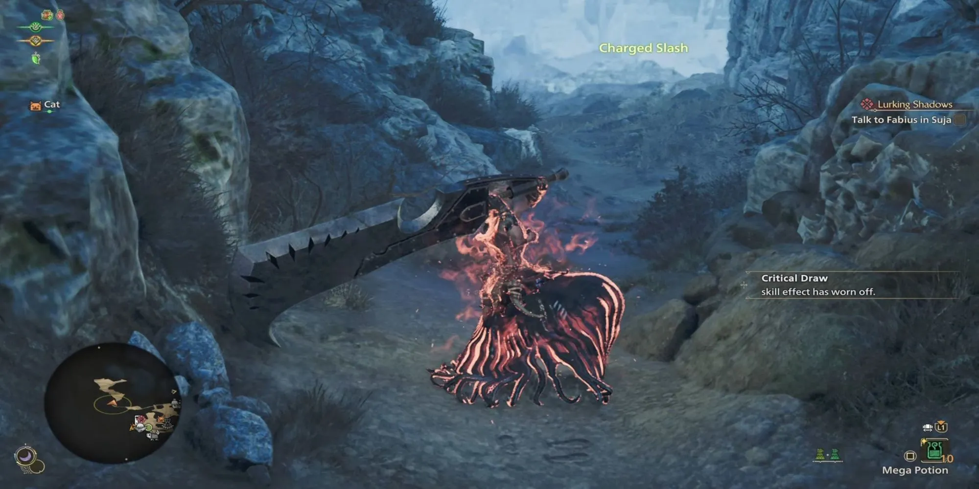 Thợ săn thực hiện đòn Charge Slash uy lực bằng Greatsword trong Monster Hunter Wilds