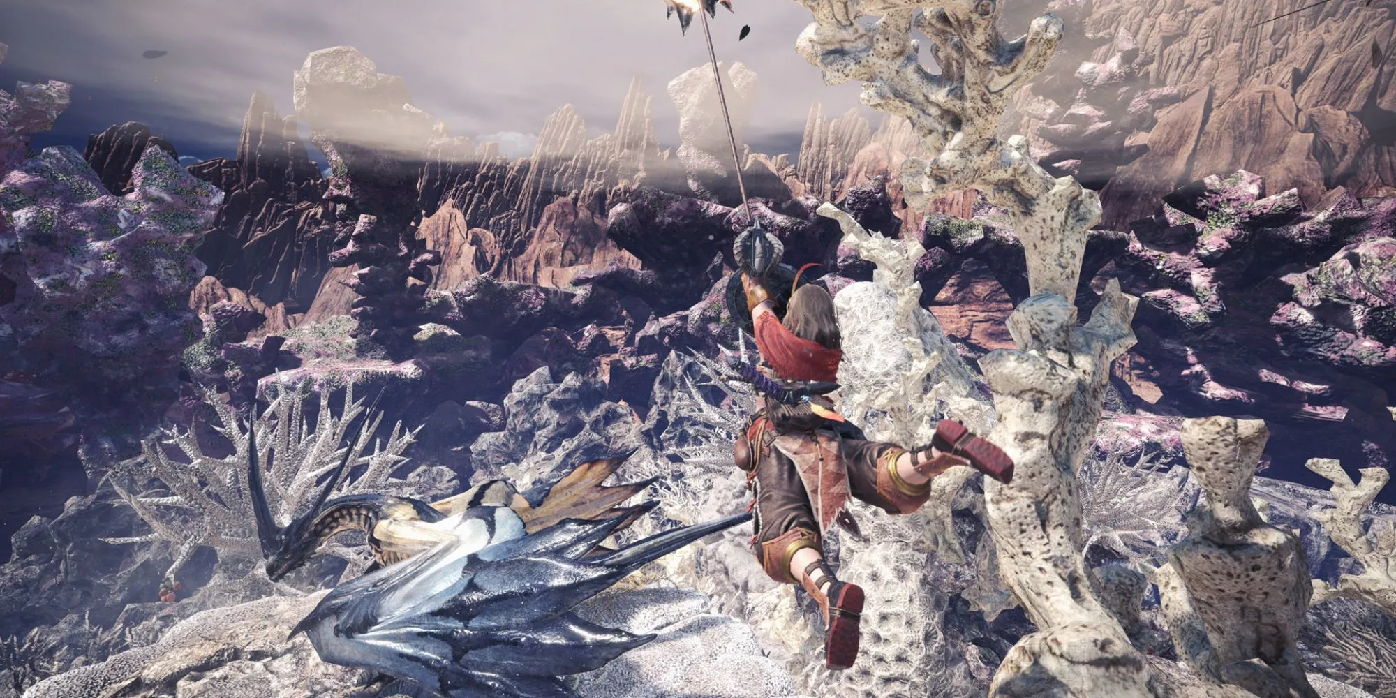 Thợ săn trong Monster Hunter Wilds chuẩn bị chiến đấu với quái vật