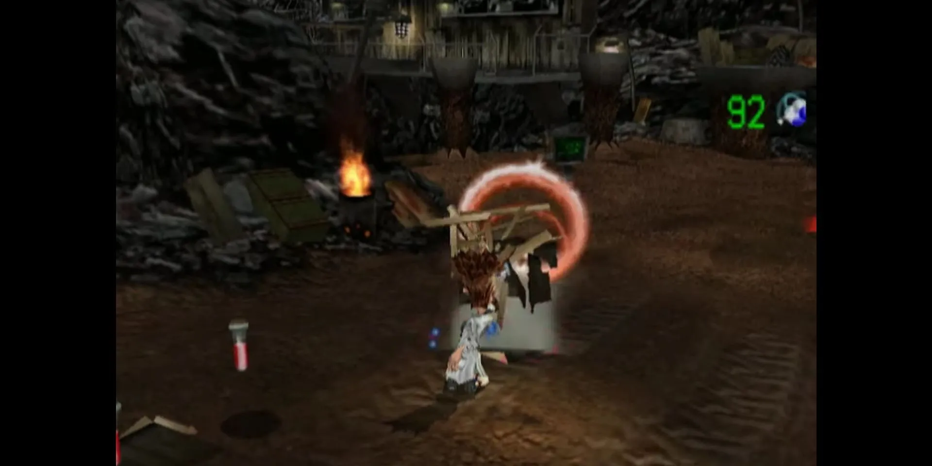 Tiến sĩ Muto sử dụng súng bắn phá các thùng gỗ trong game hành động platformer Dr. Muto