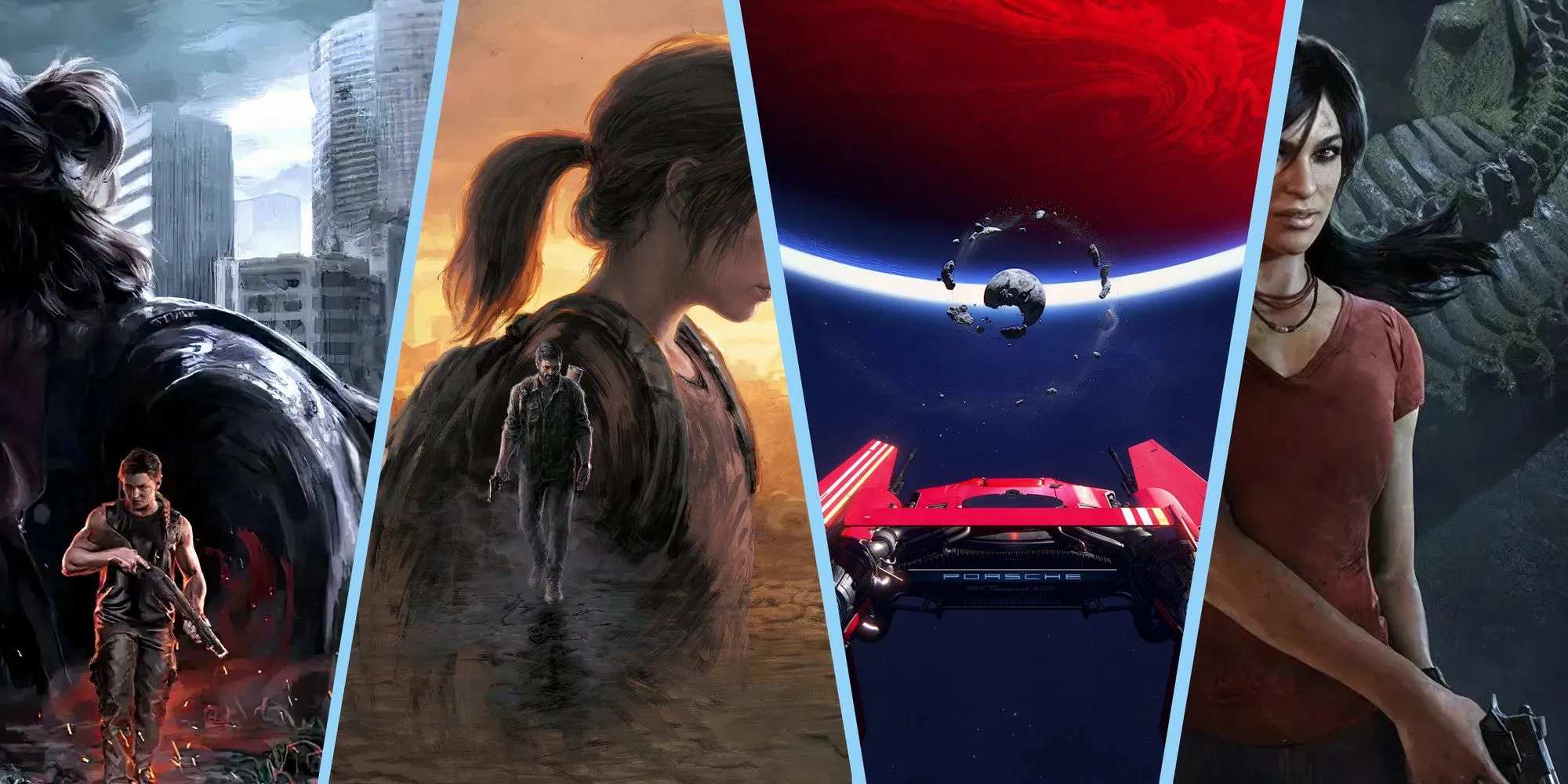 Tổng hợp hình ảnh từ The Last of us 2, The Last of Us 1, Intergalactic, và Uncharted Lost Legacy 