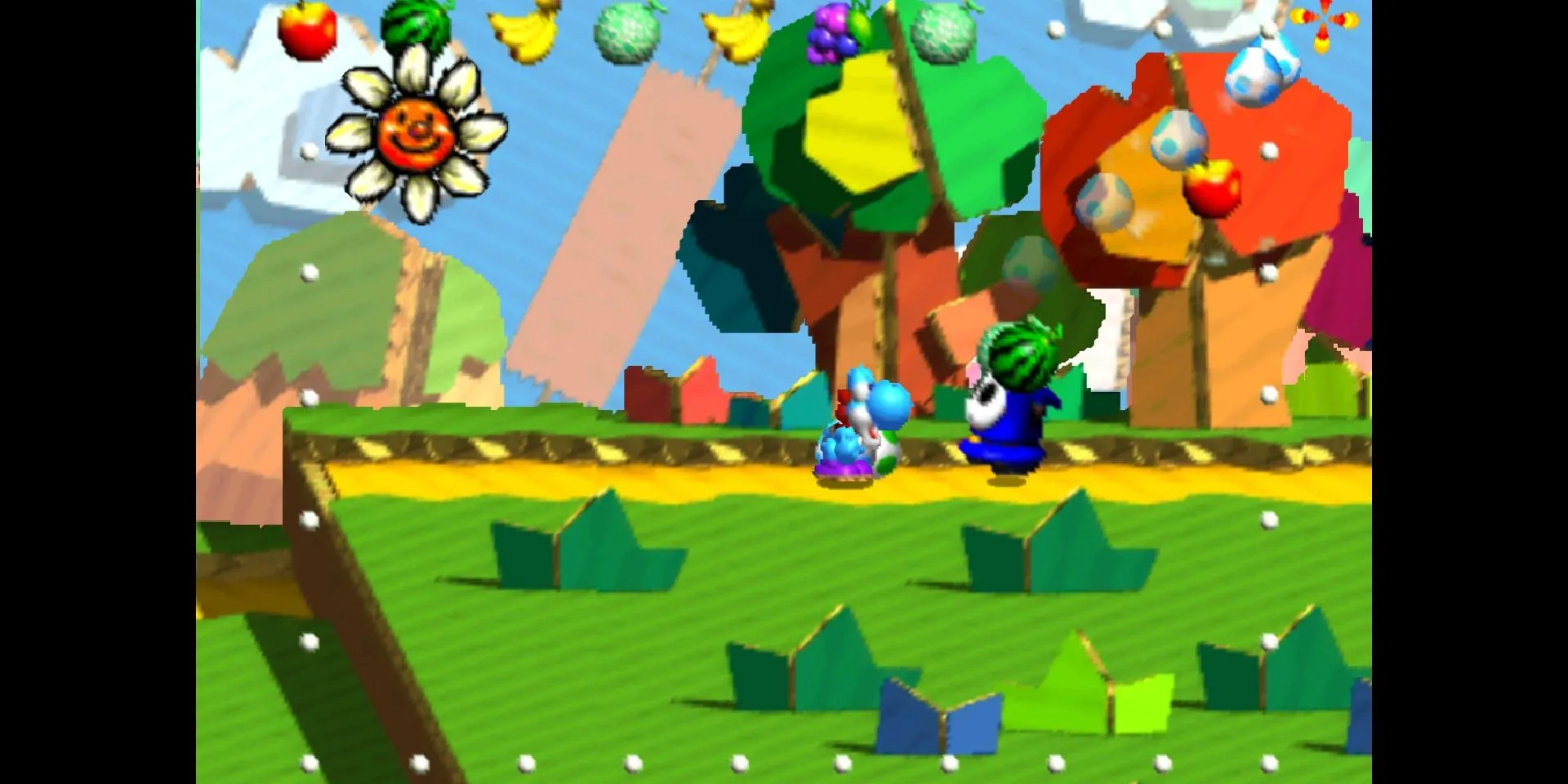 Yoshi ném trứng trong game Yoshi's Story trên Nintendo 64