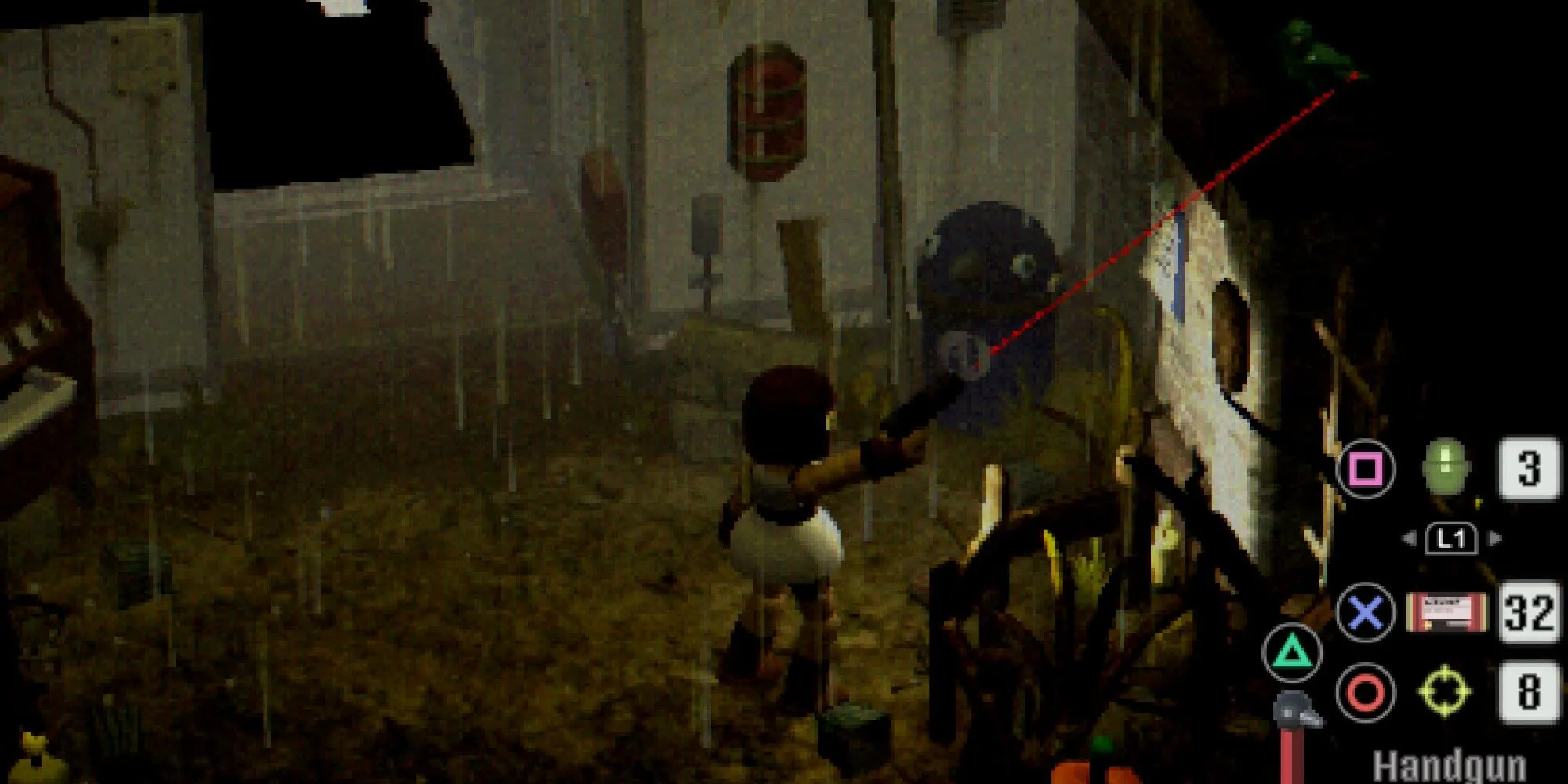 Ảnh chụp màn hình từ game Crow Country, thể hiện đồ họa low-poly và góc nhìn camera đặc trưng