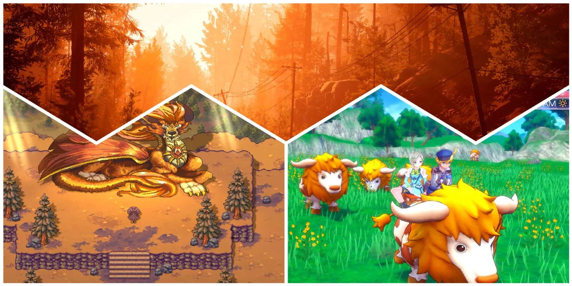 Ảnh ghép các game cozy với nội dung endgame mở rộng như Astroneer, I Was a Teenage Exocolonist, Cozy Grove, Stardew Valley, DICEOMANCER
