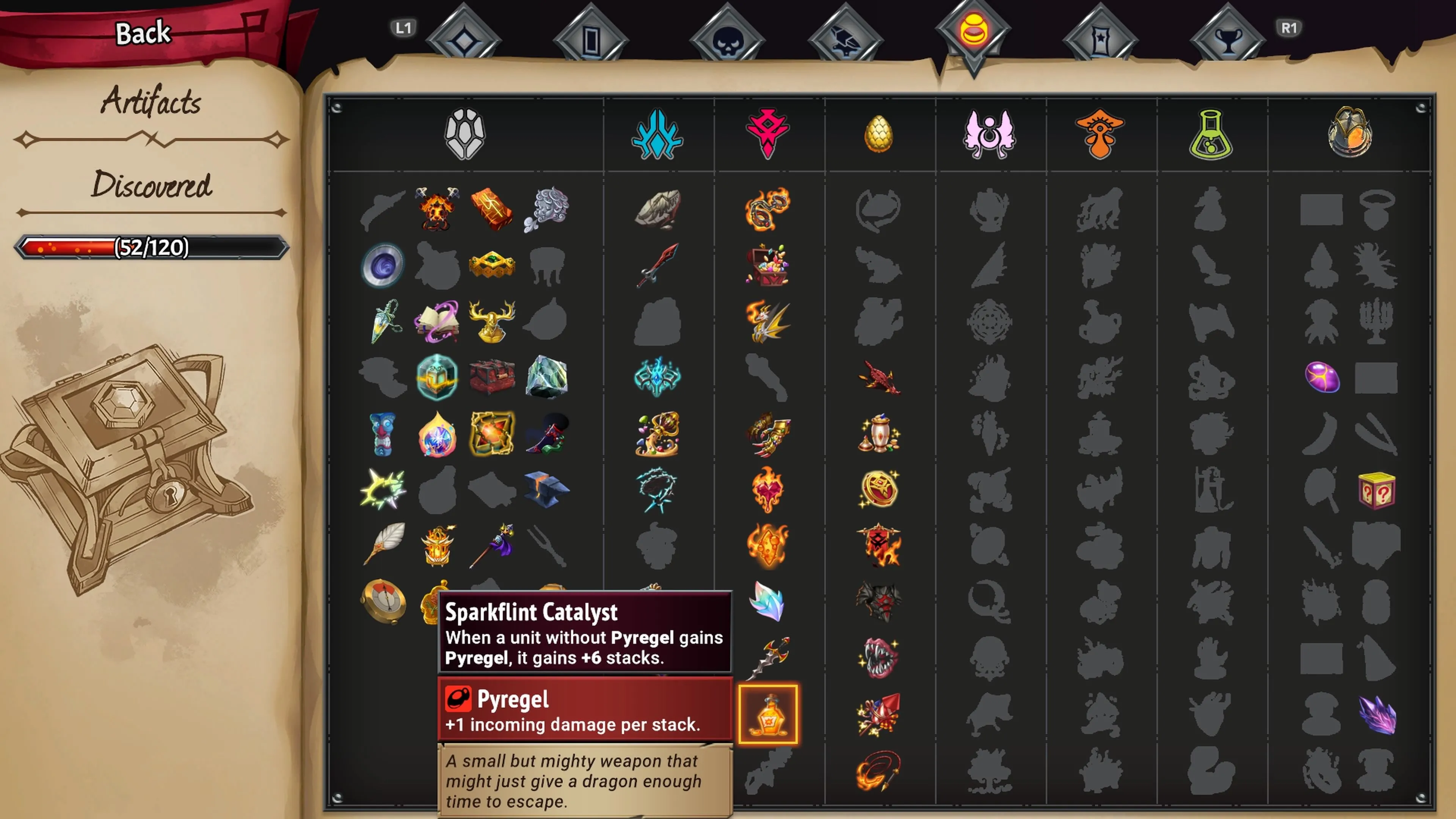 Artifact Chất Xúc Tác Đá Lửa giúp tăng hiệu ứng Pyregel cho đòn đánh đầu tiên trong Monster Train 2