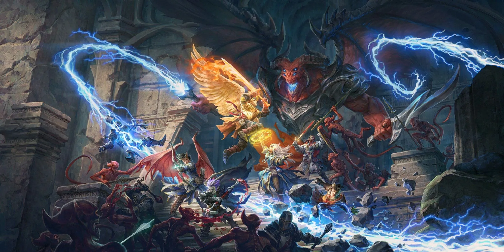 Artwork concept art của Pathfinder: Wrath of the Righteous, cho thấy một con quỷ khổng lồ