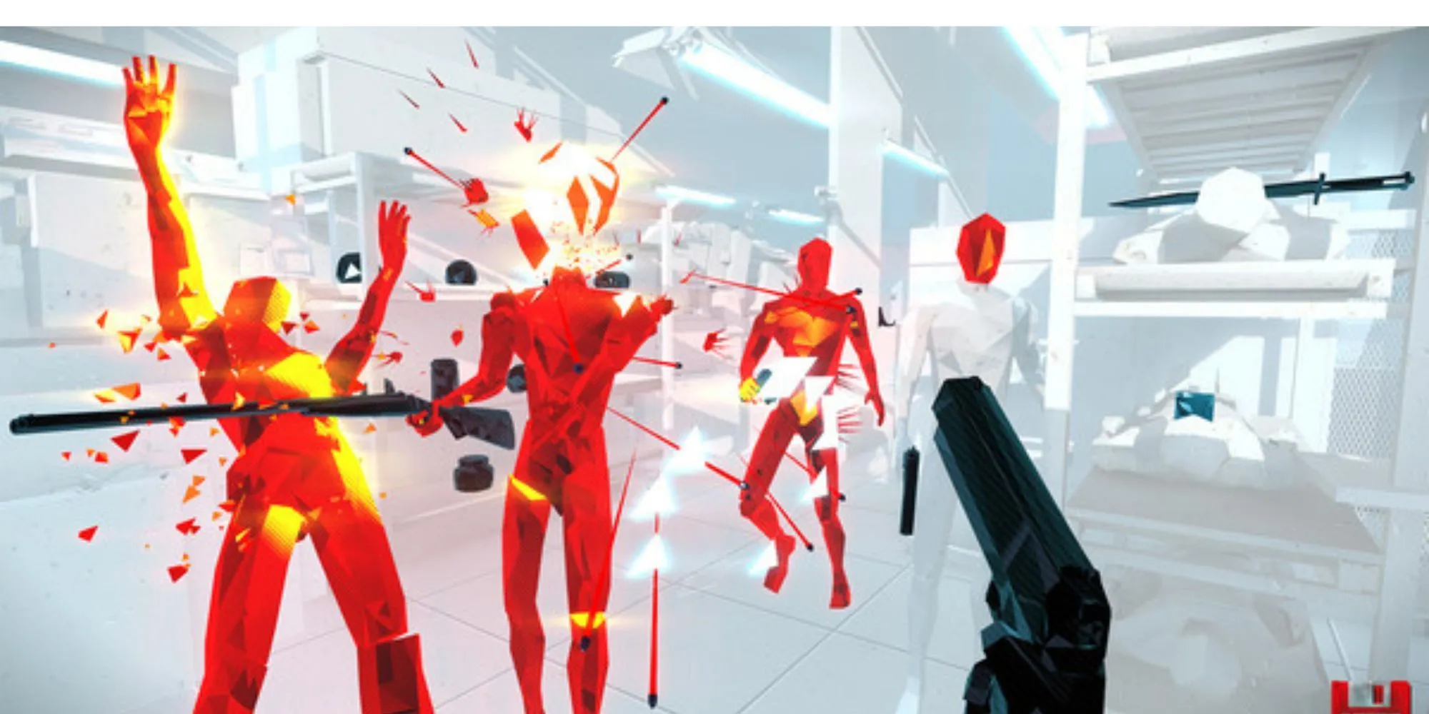Cảnh gameplay ấn tượng với kẻ địch màu đỏ trong SUPERHOT