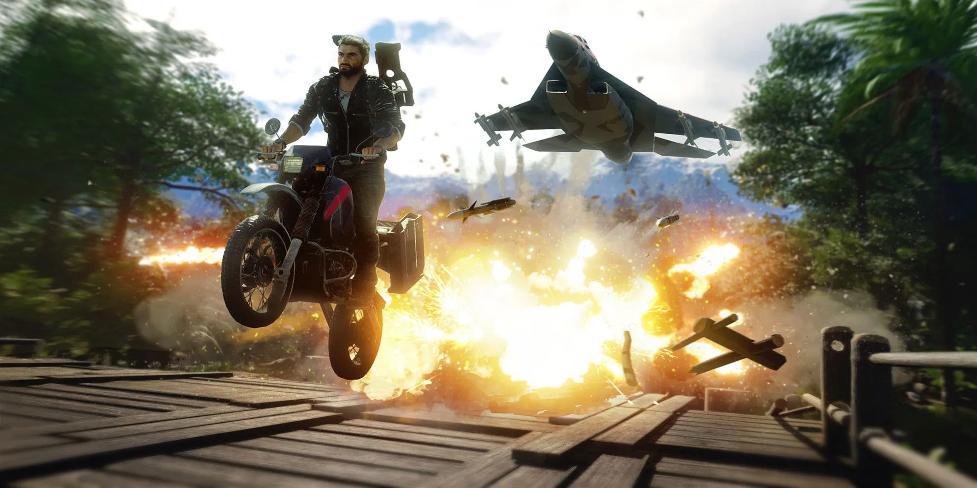 Cảnh hành động cháy nổ trong Just Cause 4, nơi thế giới cảm giác thiếu sức sống