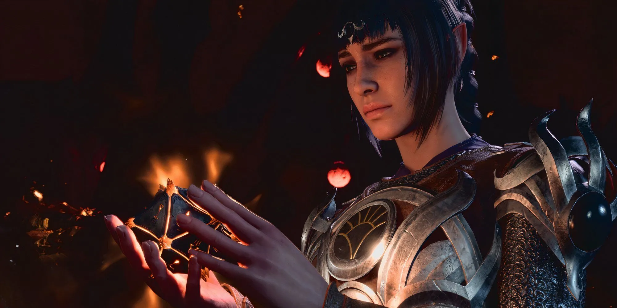 Cảnh nhân vật chính Baldur's Gate 3 với Melina tại một site of grace vào ban đêm