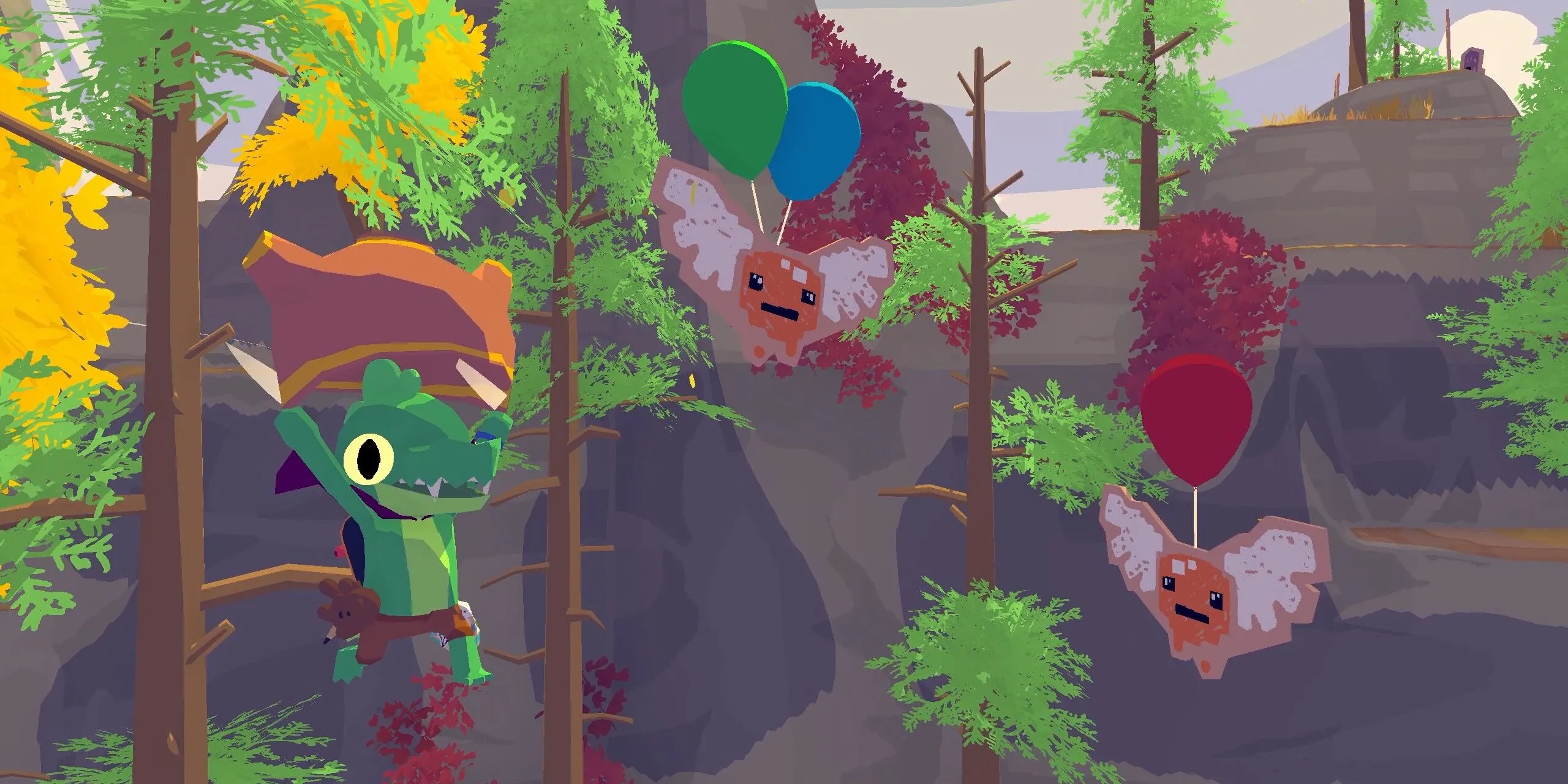 Chú cá sấu nhỏ đang lượn trên không trong Lil Gator Game, thể hiện việc không bị sát thương khi rơi