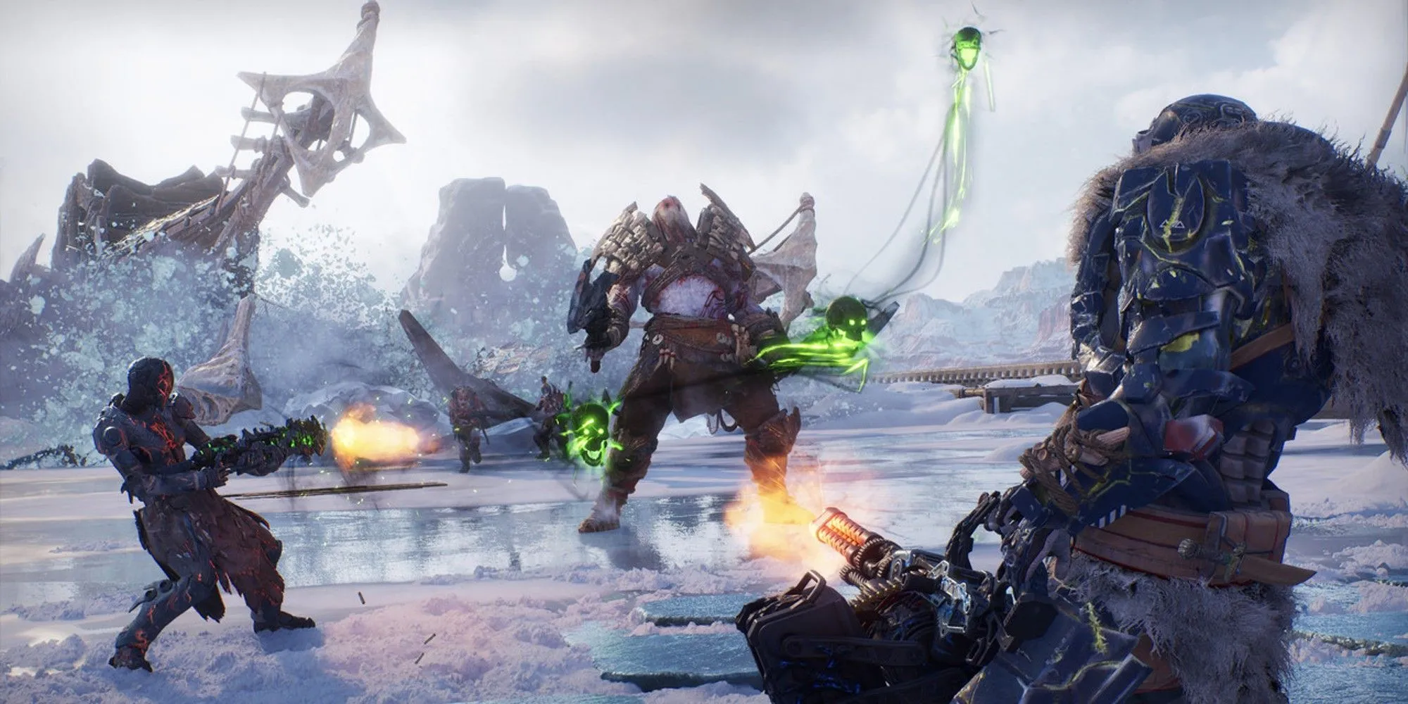 Gameplay phối hợp combat trong Outriders đấu boss