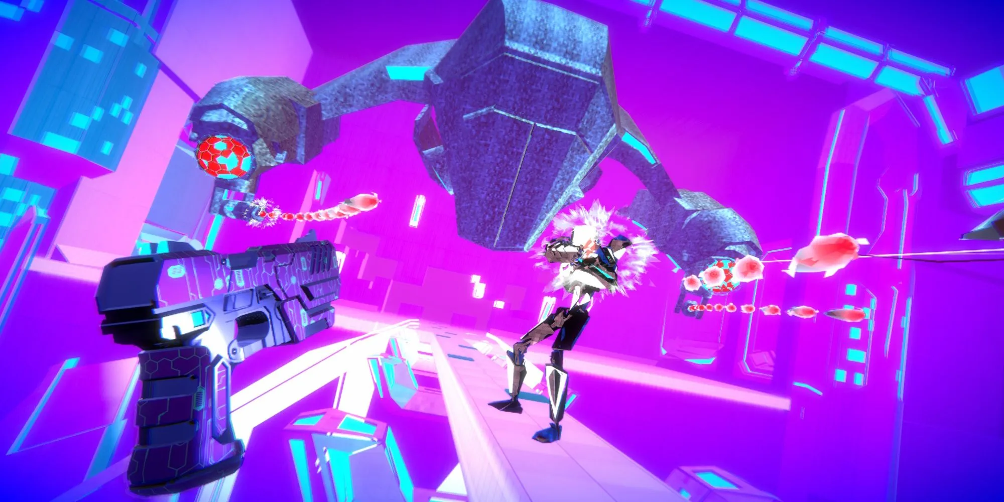 Góc nhìn thứ nhất trong game VR Pistol Whip với hai khẩu súng
