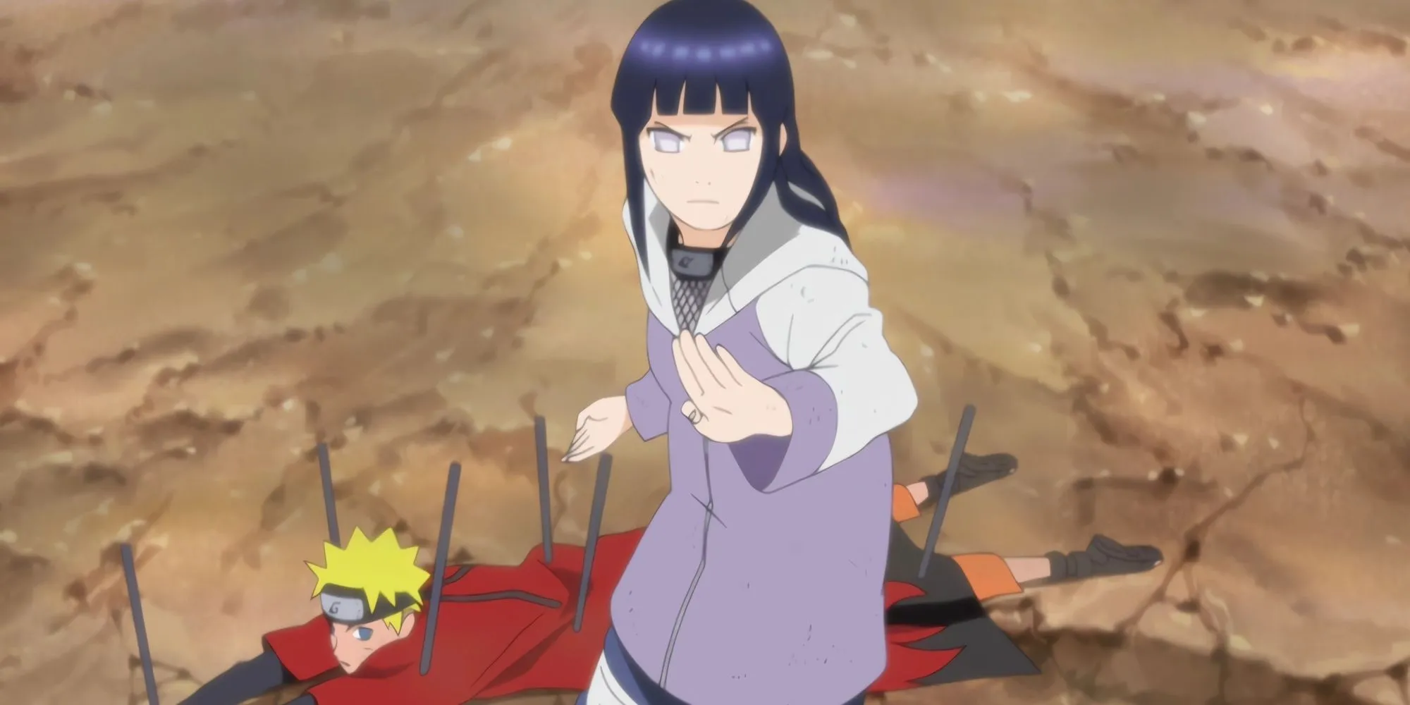 Hinata Hyuga đang bảo vệ Naruto khỏi Pain trong trận chiến đầy cảm xúc