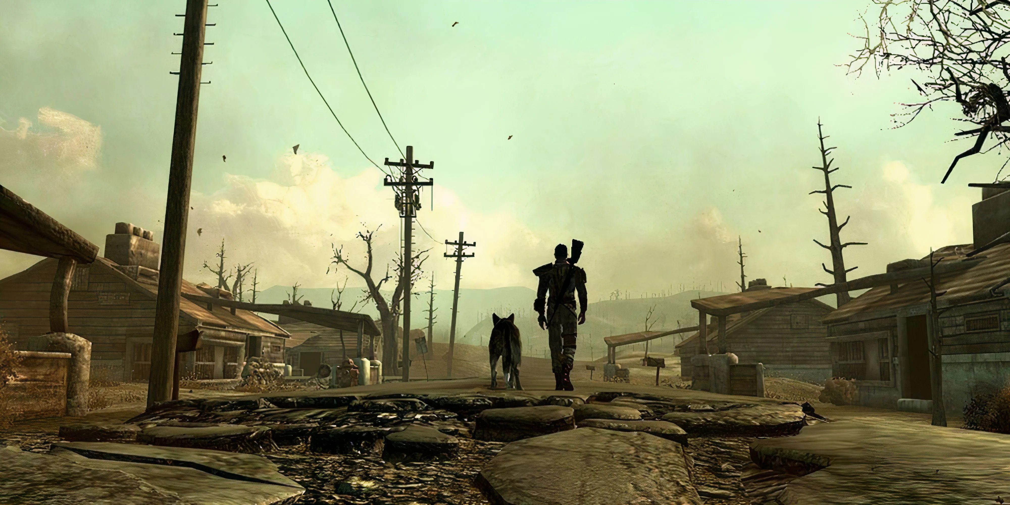 Hình ảnh biểu tượng của game Fallout 3 với người chơi trong bộ đồ Vault Suit và chú chó