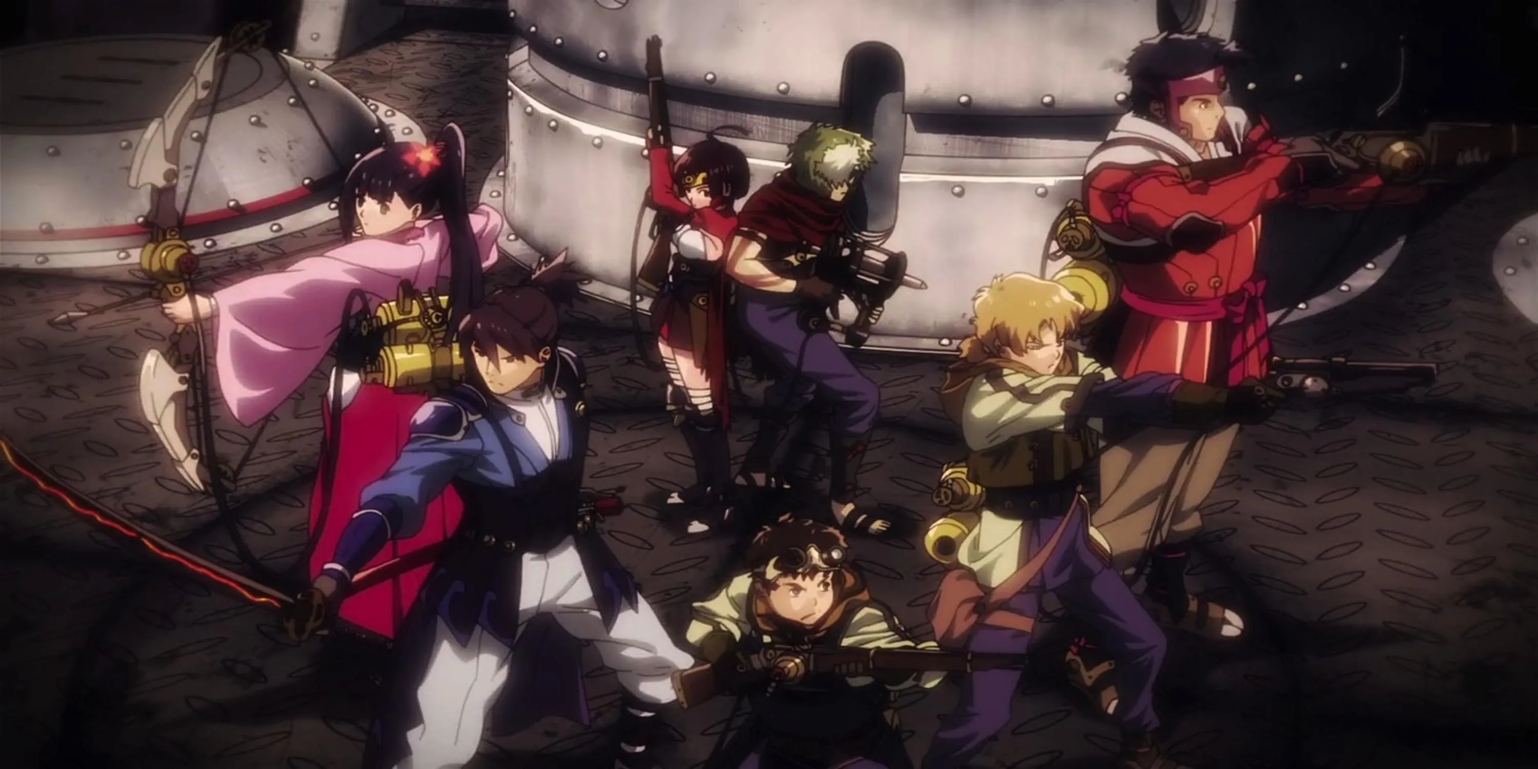 Hình ảnh chính anime Kabaneri of the Iron Fortress, tập trung vào tàu bọc thép và các Kabaneri