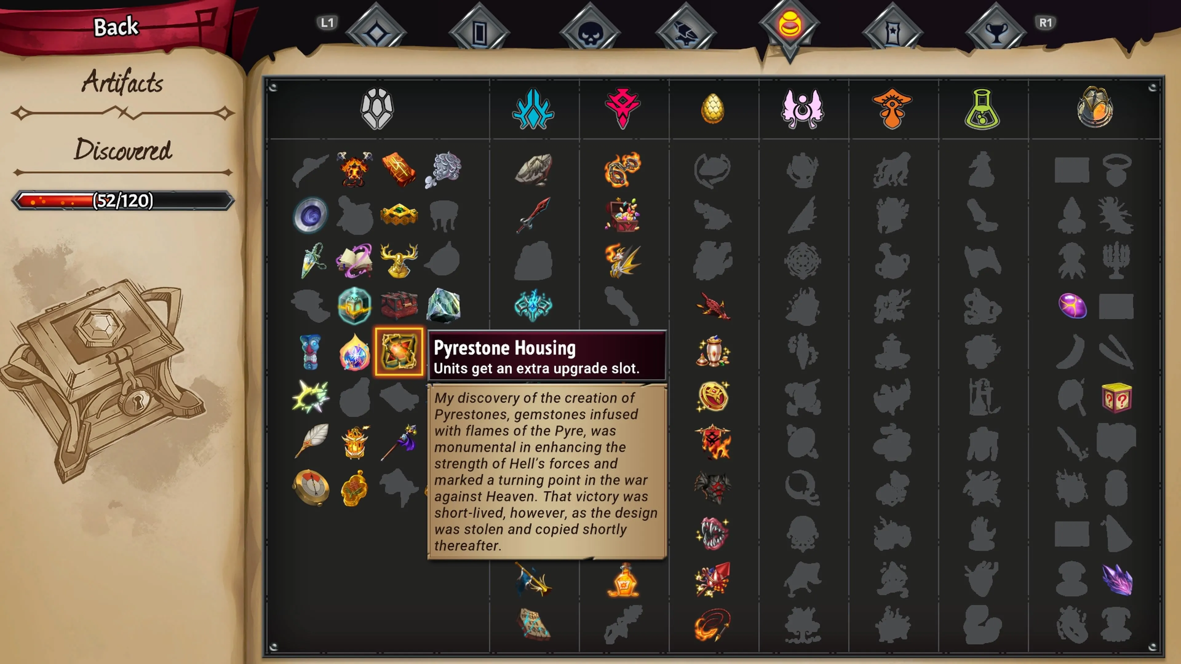 Khu Nhà Đá Lửa là artifact cho phép nâng cấp đơn vị thêm một lần trong Monster Train 2