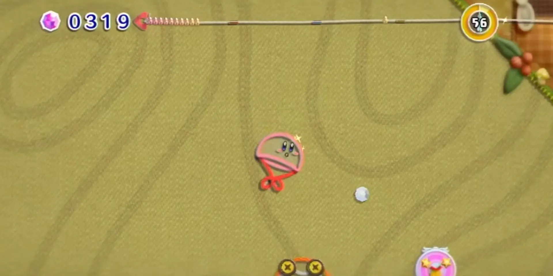 Kirby biến hình thành dù trong Kirby's Epic Yarn, một game đi cảnh độc đáo không có thanh máu