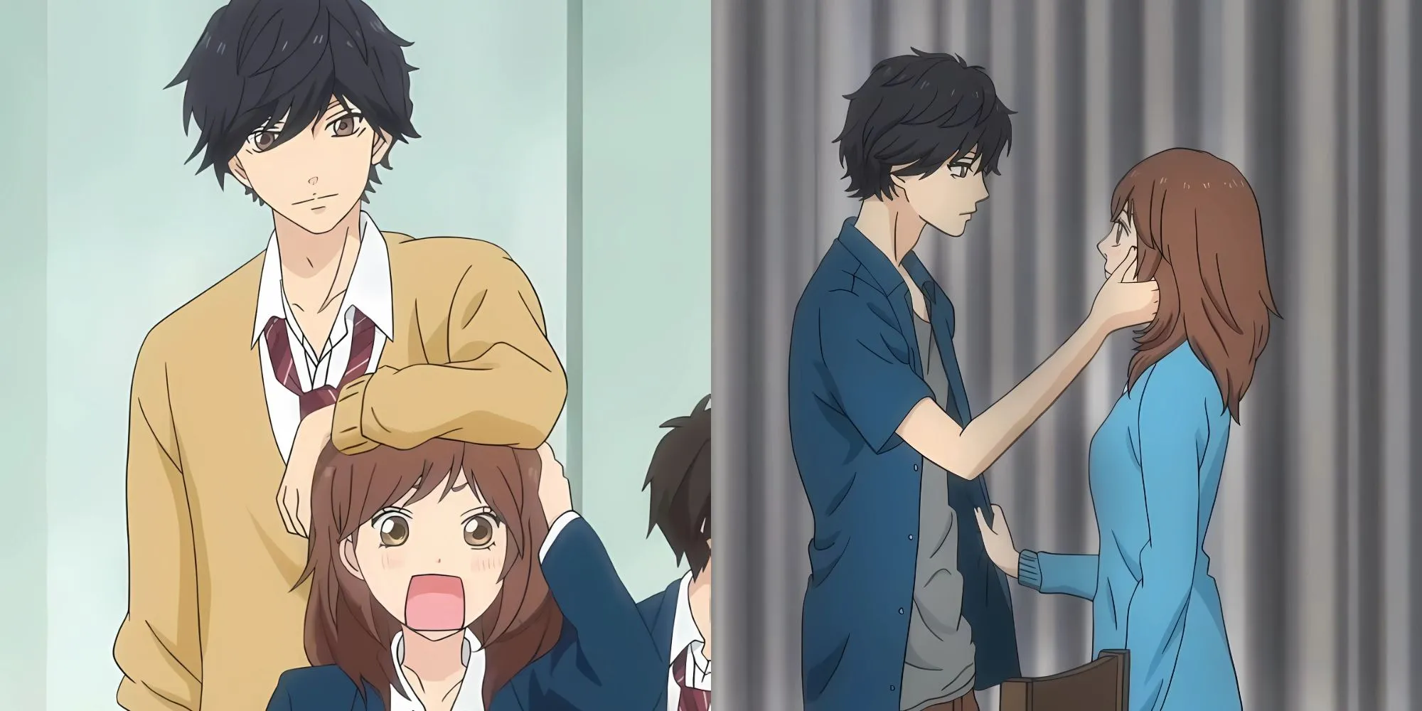 Kou Mabuchi và Futaba Yoshioka nhìn nhau trên sân thượng trong Ao Haru Ride