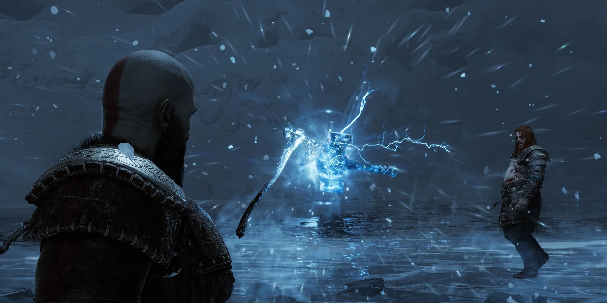 Kratos và Atreus cùng chiến đấu trong một cảnh hoành tráng của God of War Ragnarök