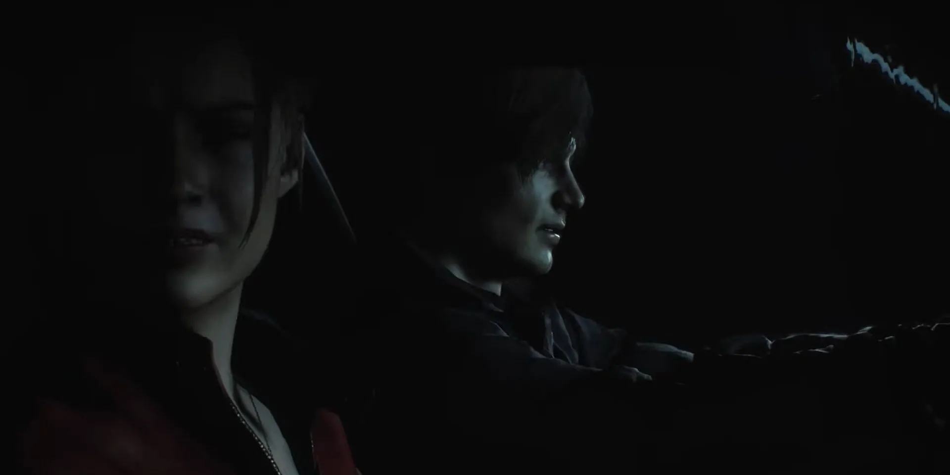 Leon S. Kennedy và Claire Redfield trong ô tô ở Resident Evil 2 Remake