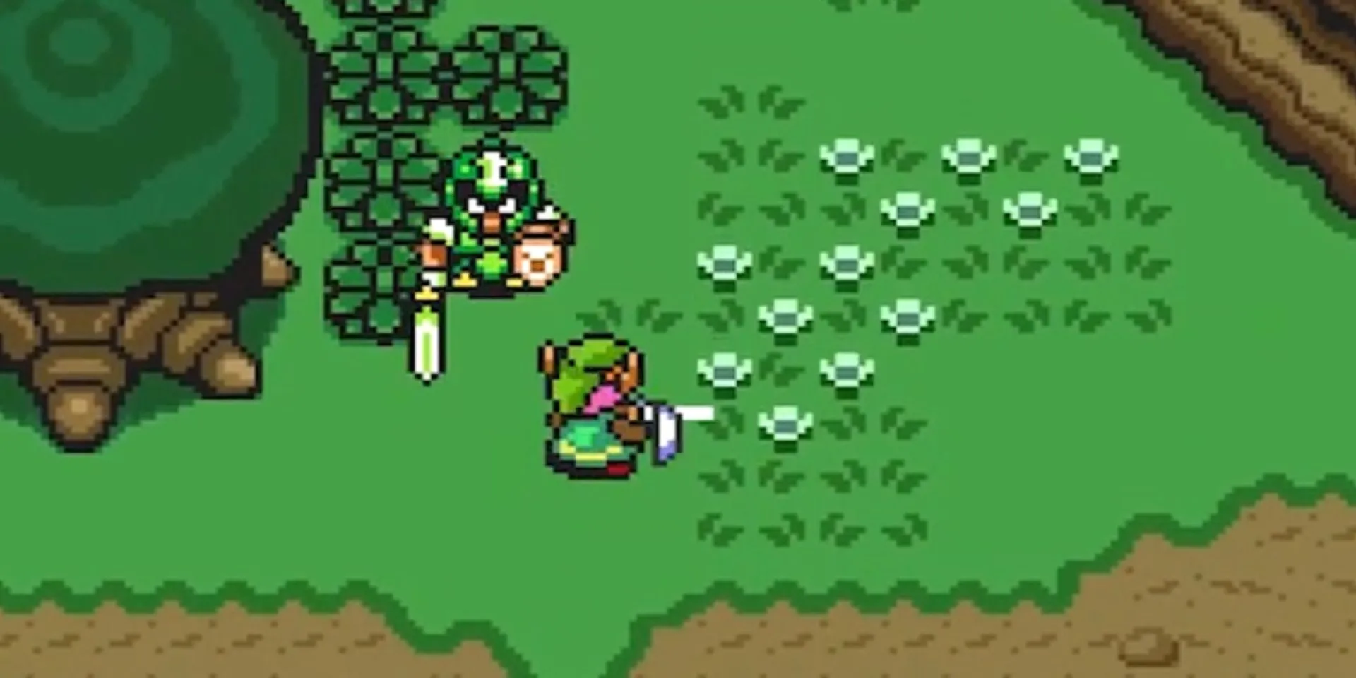 Link chiến đấu với lính gác trong game hành động phiêu lưu The Legend of Zelda: A Link to the Past trên SNES