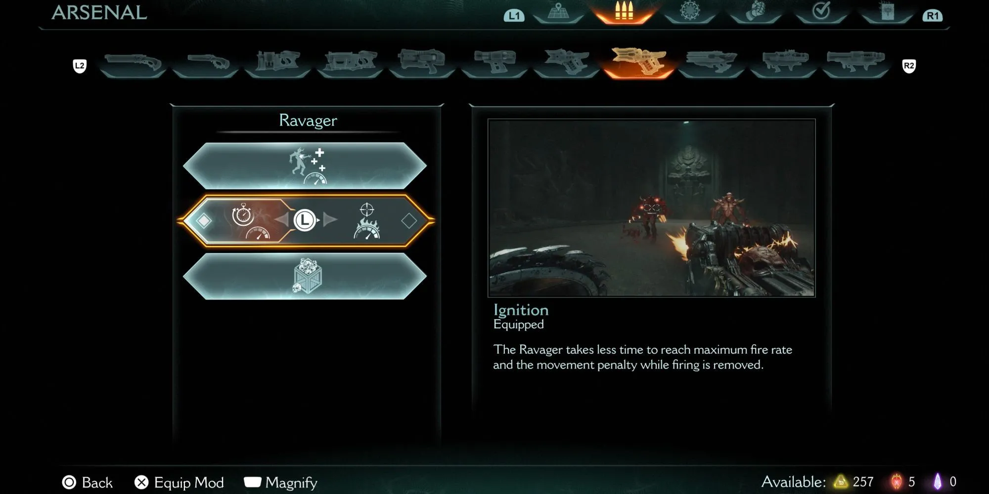 Minigun Ravager cùng nâng cấp Ignition trong game DOOM The Dark Ages