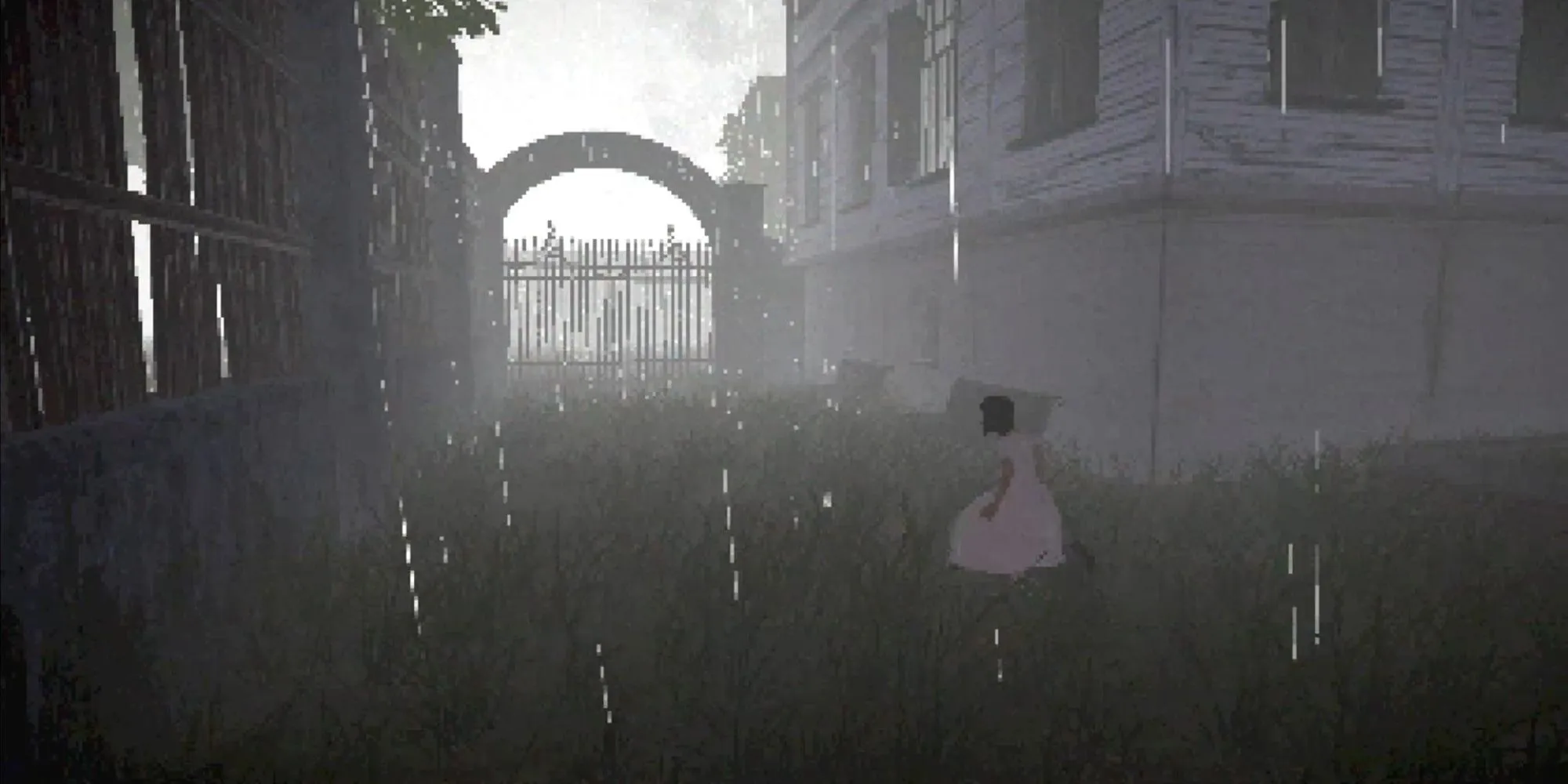 Một ảnh chụp màn hình gameplay của The Glass Staircase bởi Puppet Combo, tái hiện phong cách PS1