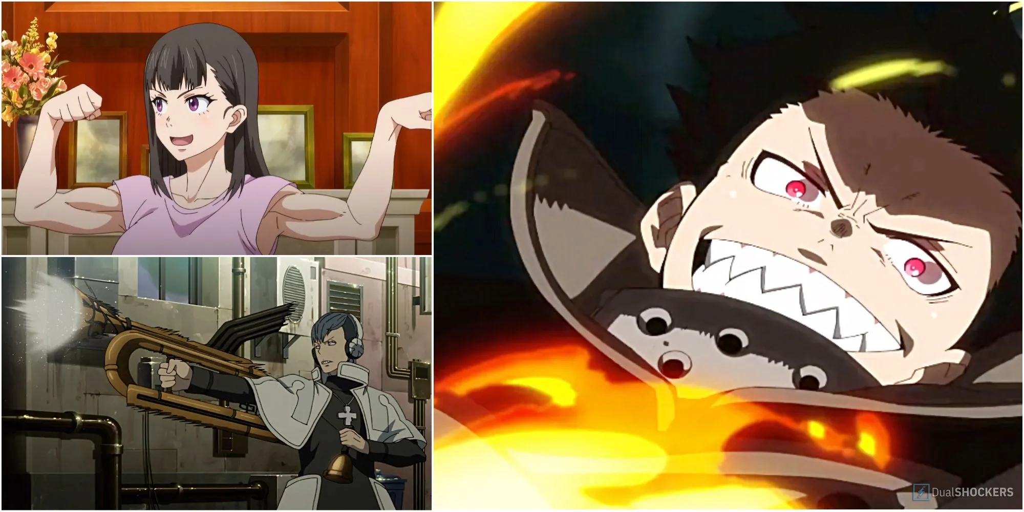 Một số nhân vật chủ chốt của Fire Force, bao gồm Maki, Karim và Shinra