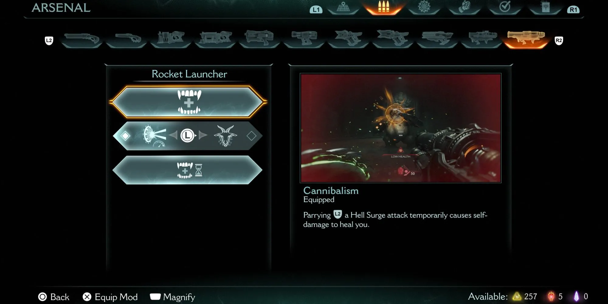 Nâng cấp Cannibalism cho súng phóng lựu Rocket Launcher trong DOOM The Dark Ages