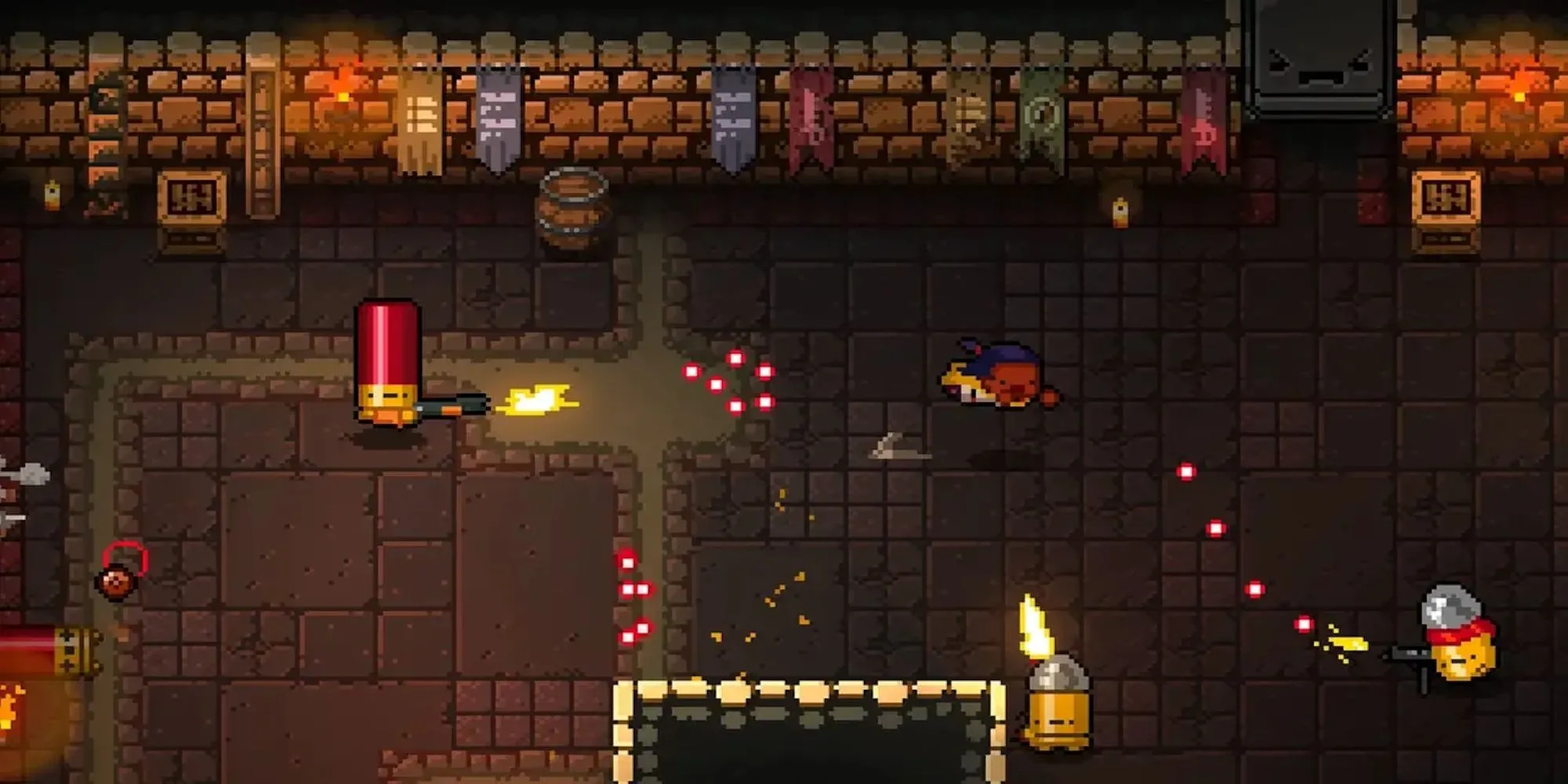 Người chơi né đạn trong một phòng đấu của Enter the Gungeon, thể hiện lối chơi bắn súng đỉnh cao.