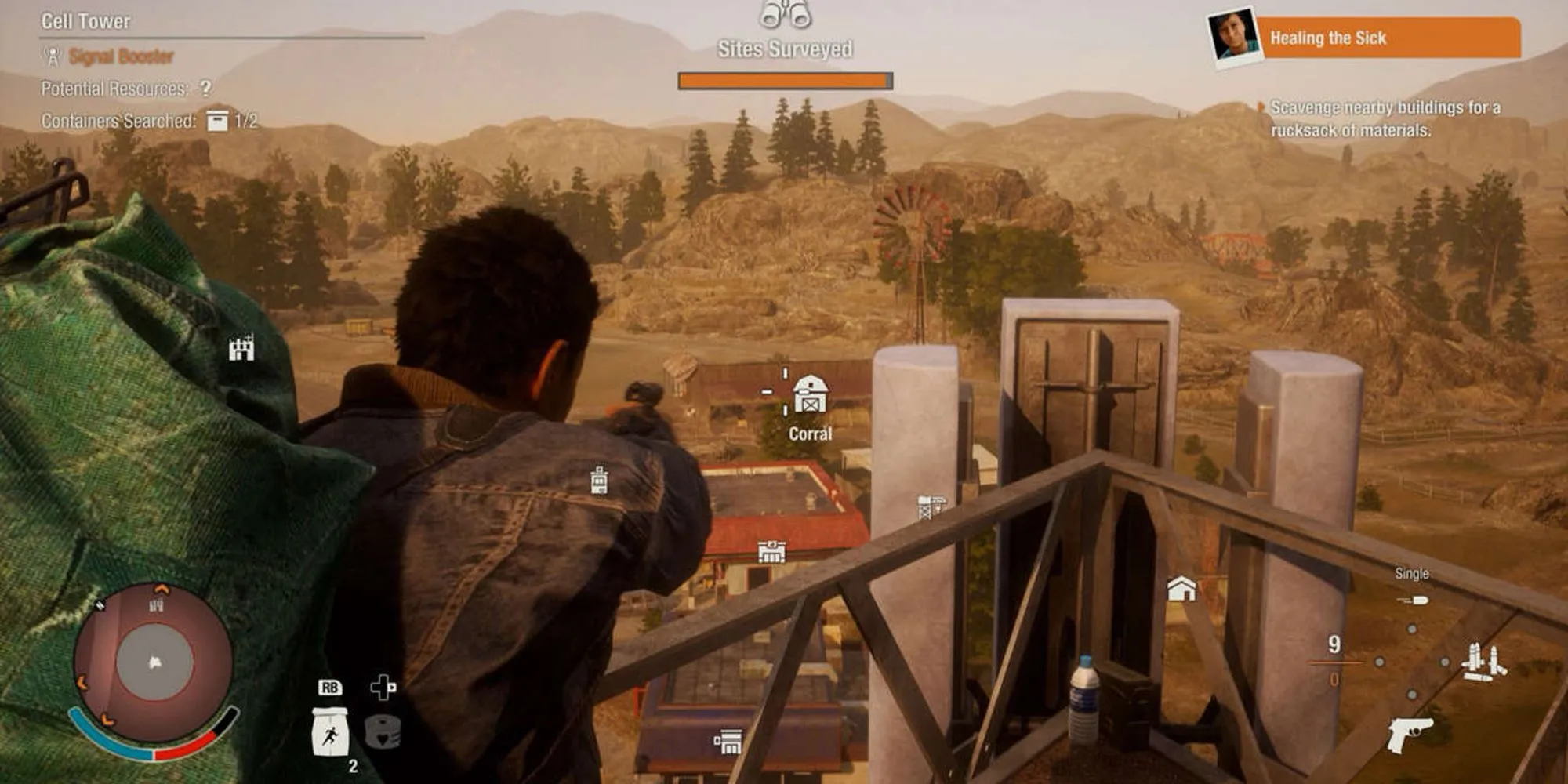 Người chơi State of Decay 2 đang do thám tòa nhà